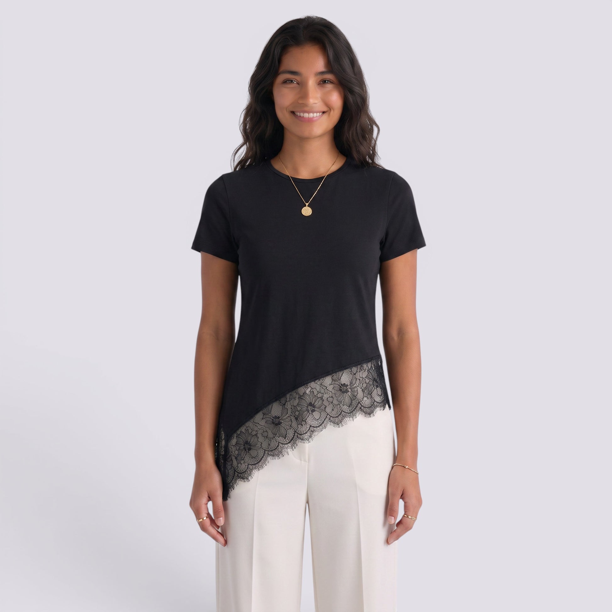 Camiseta Mujer Manga Corta Encaje