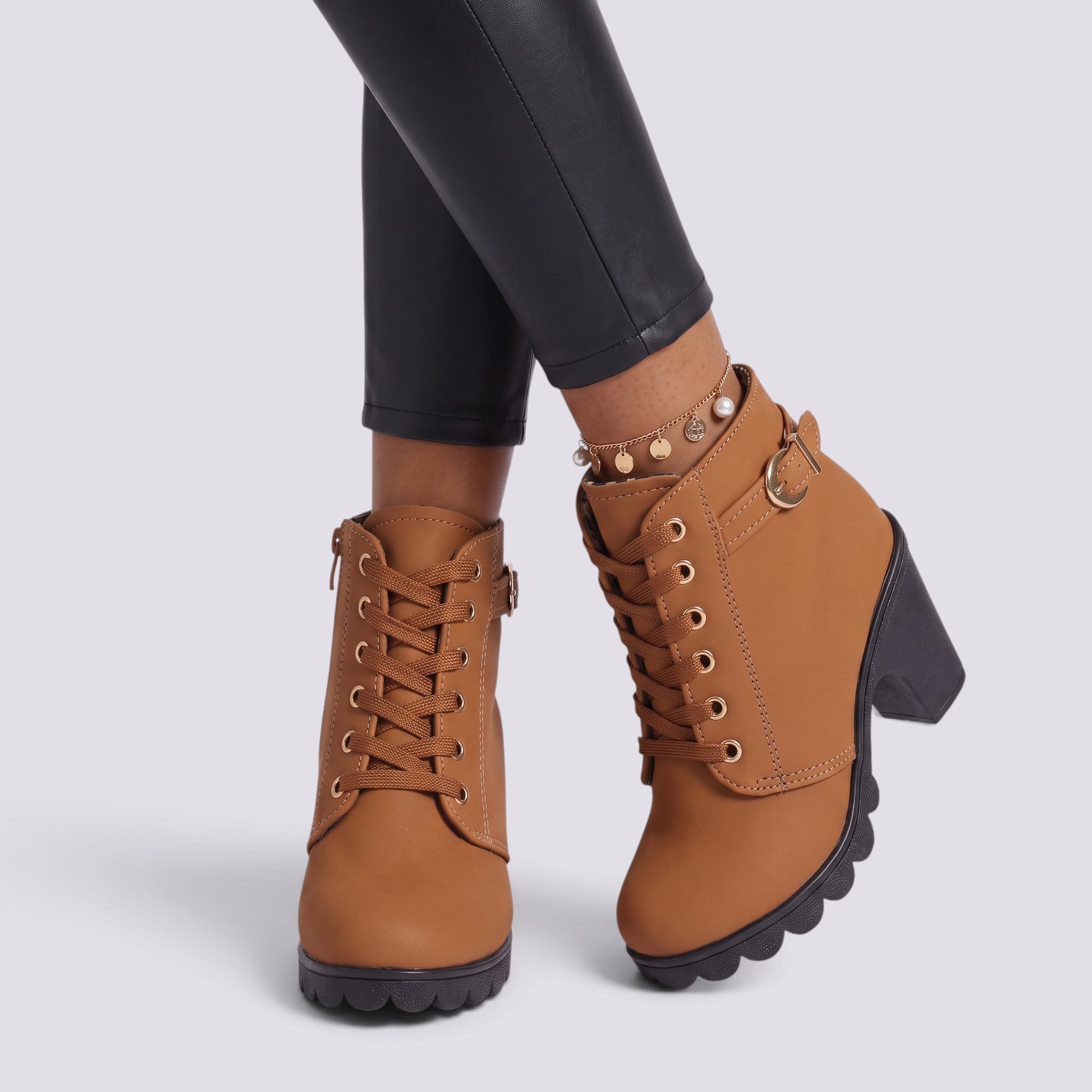 Botines Mujer Tacón con Cordones