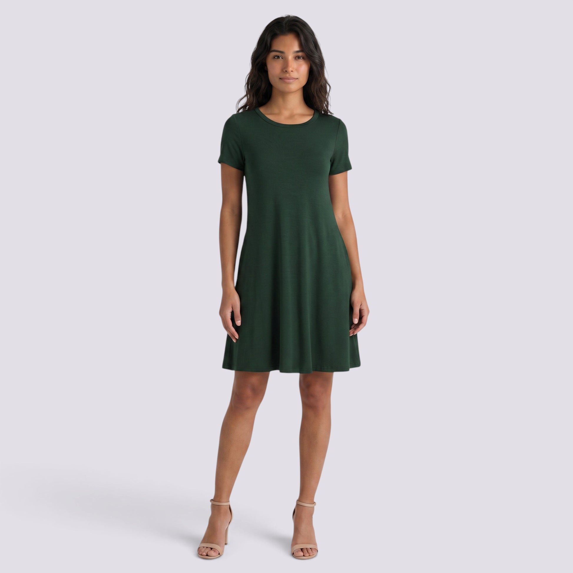 Vestido Corto Mujer Cuello Redondo Línea A