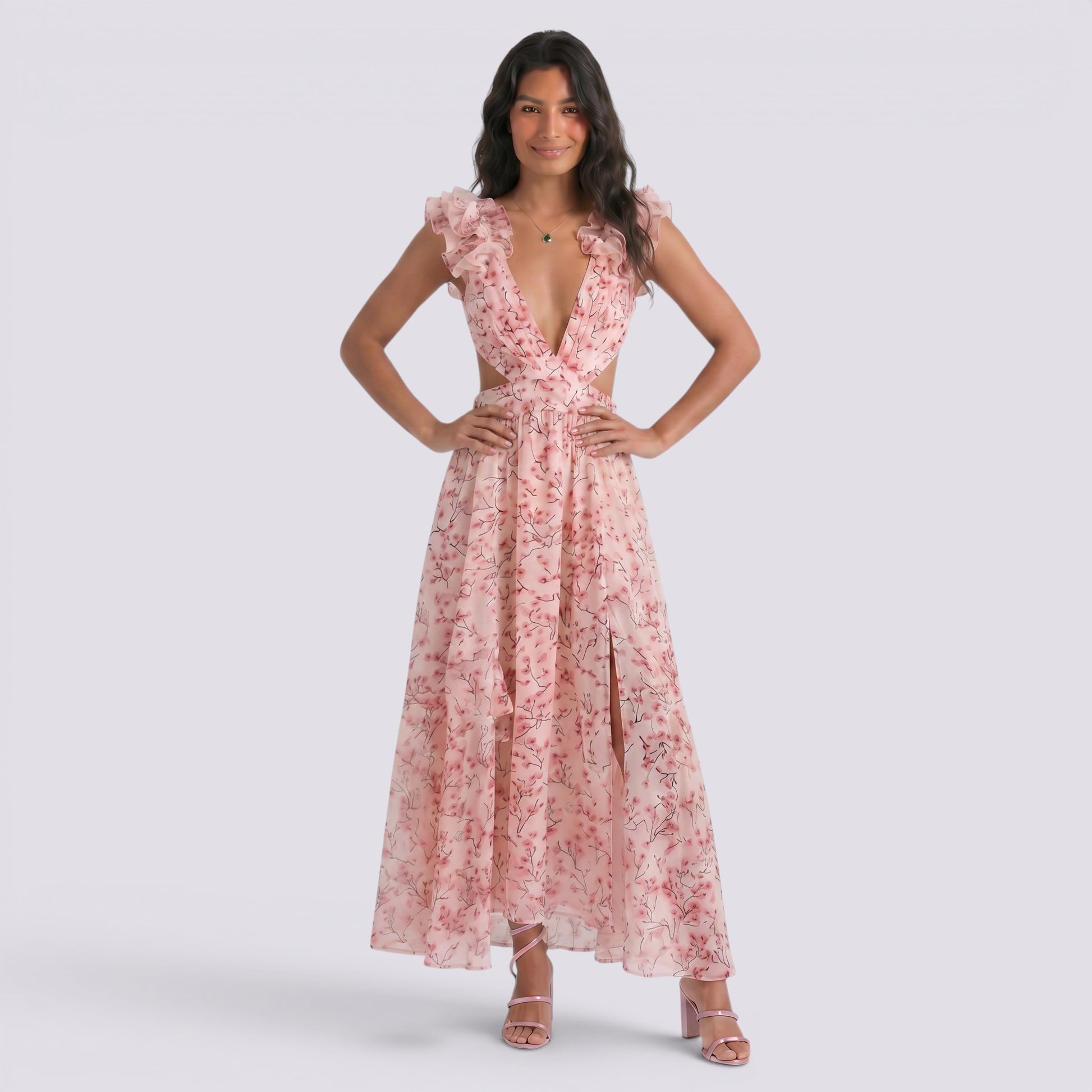Vestido Largo Floral Mujer Escote V Verano Elegante