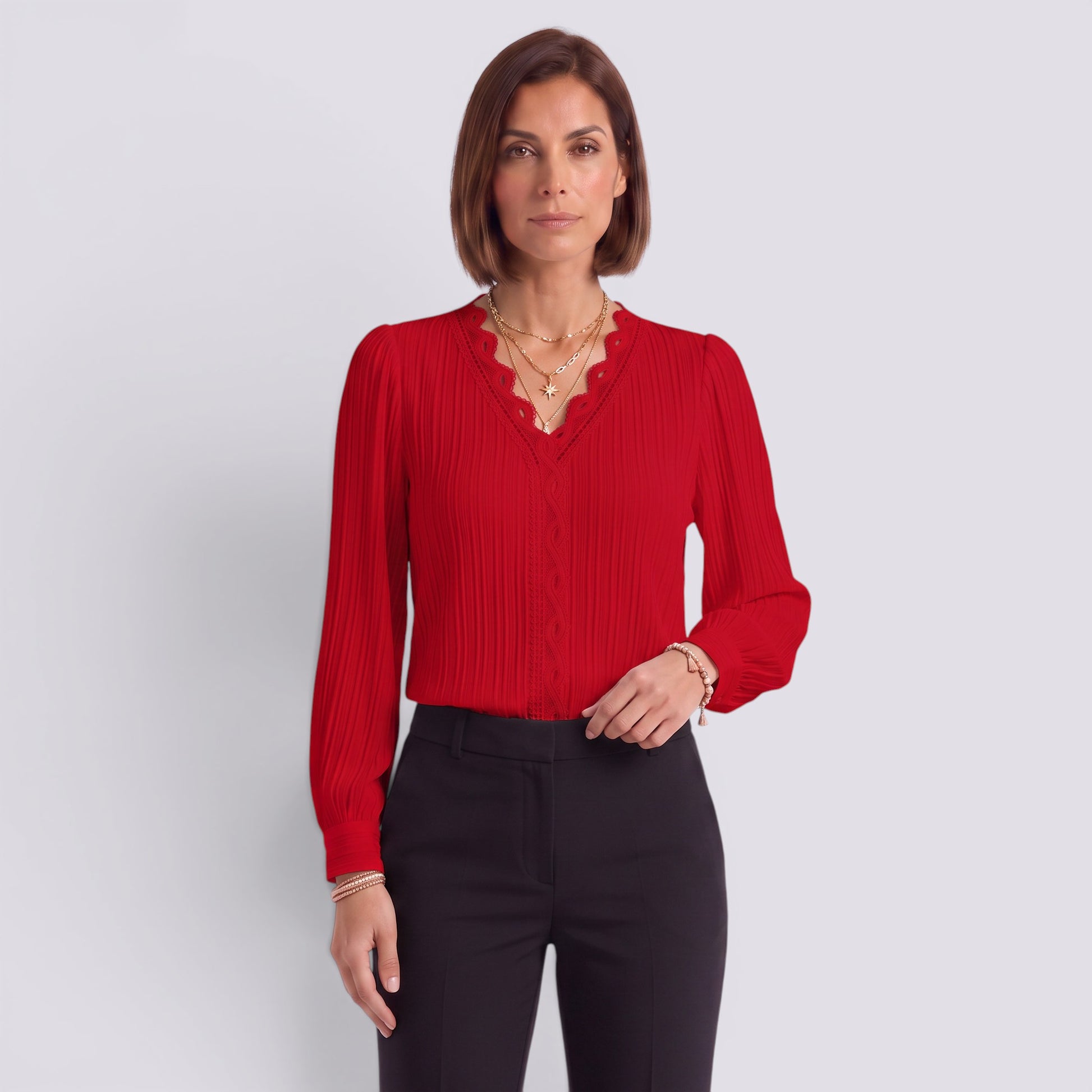 Blusa Mujer Encaje Cuello Pico