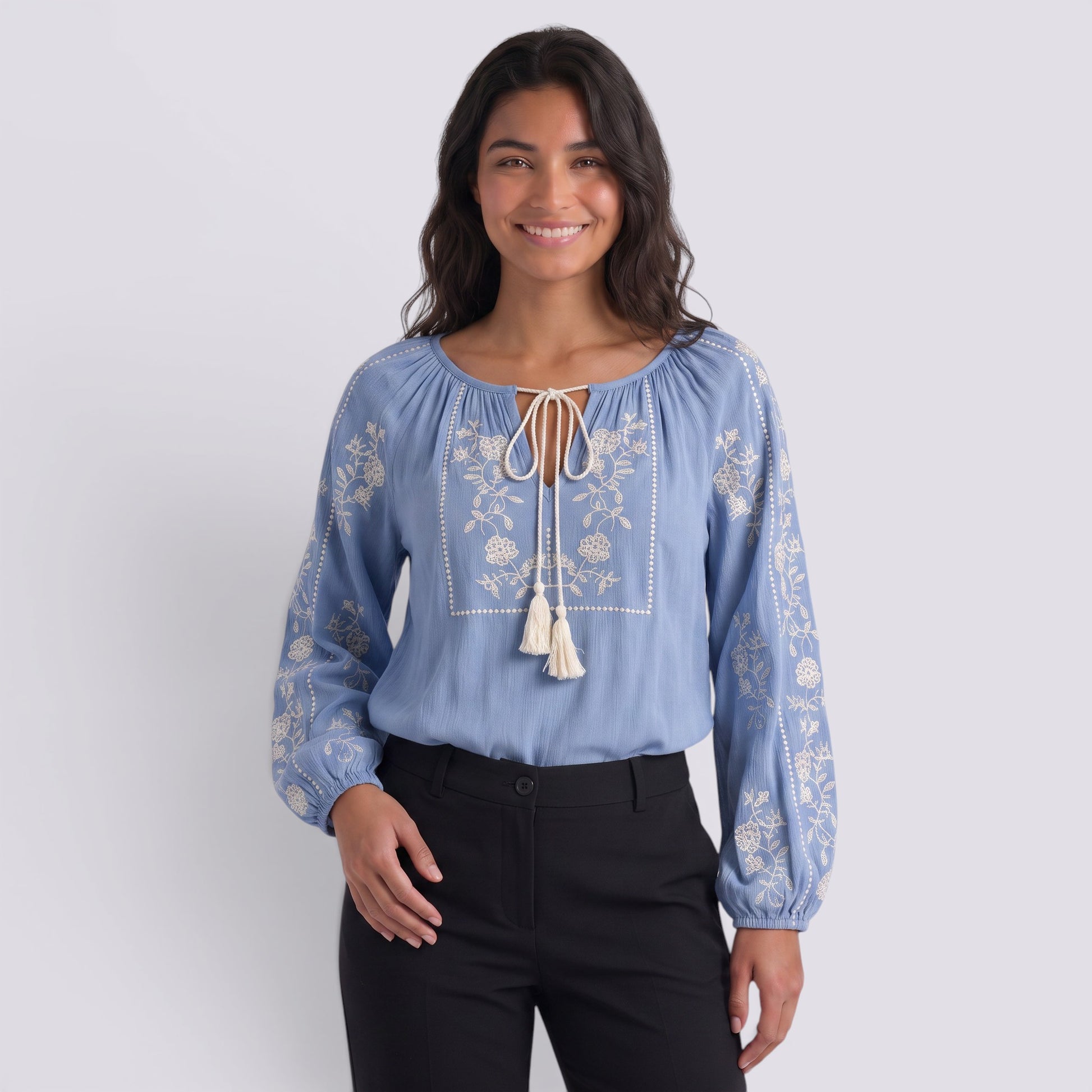 Blusa Mujer Manga Larga Bordada