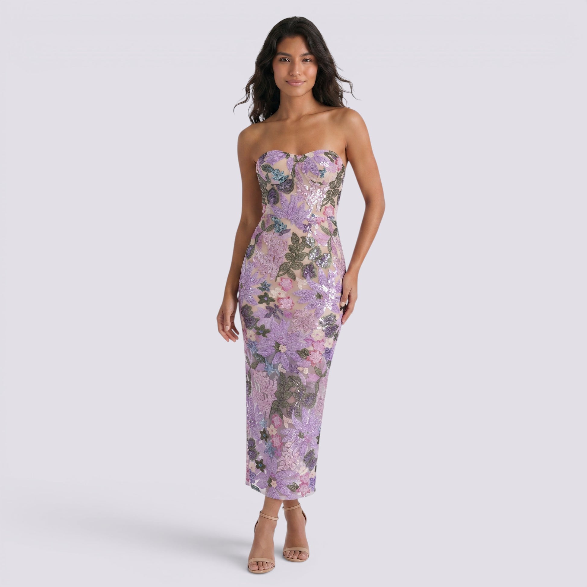 Vestido Largo Bordado Pedrería Mujer