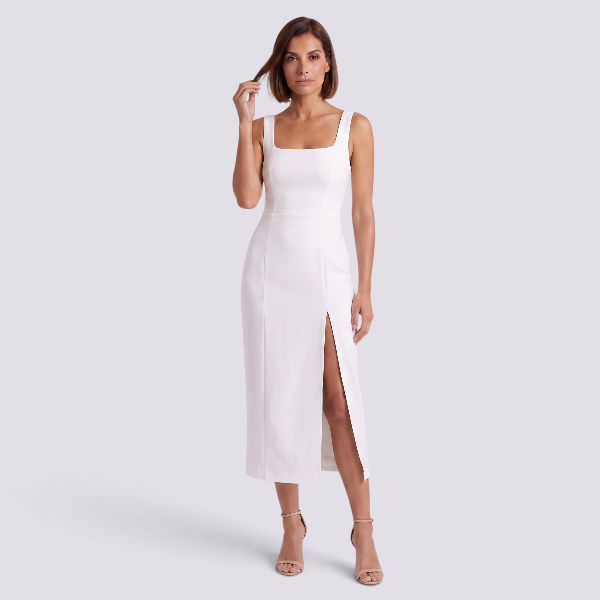 Vestido Mujer Elegante Sin Mangas Cintura Alta Abertura