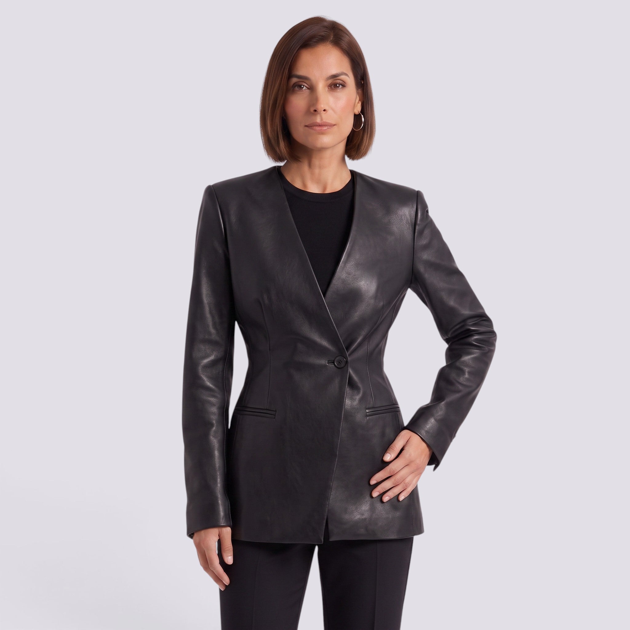 Chaqueta Mujer Efecto Piel Entallada Cuello Pico