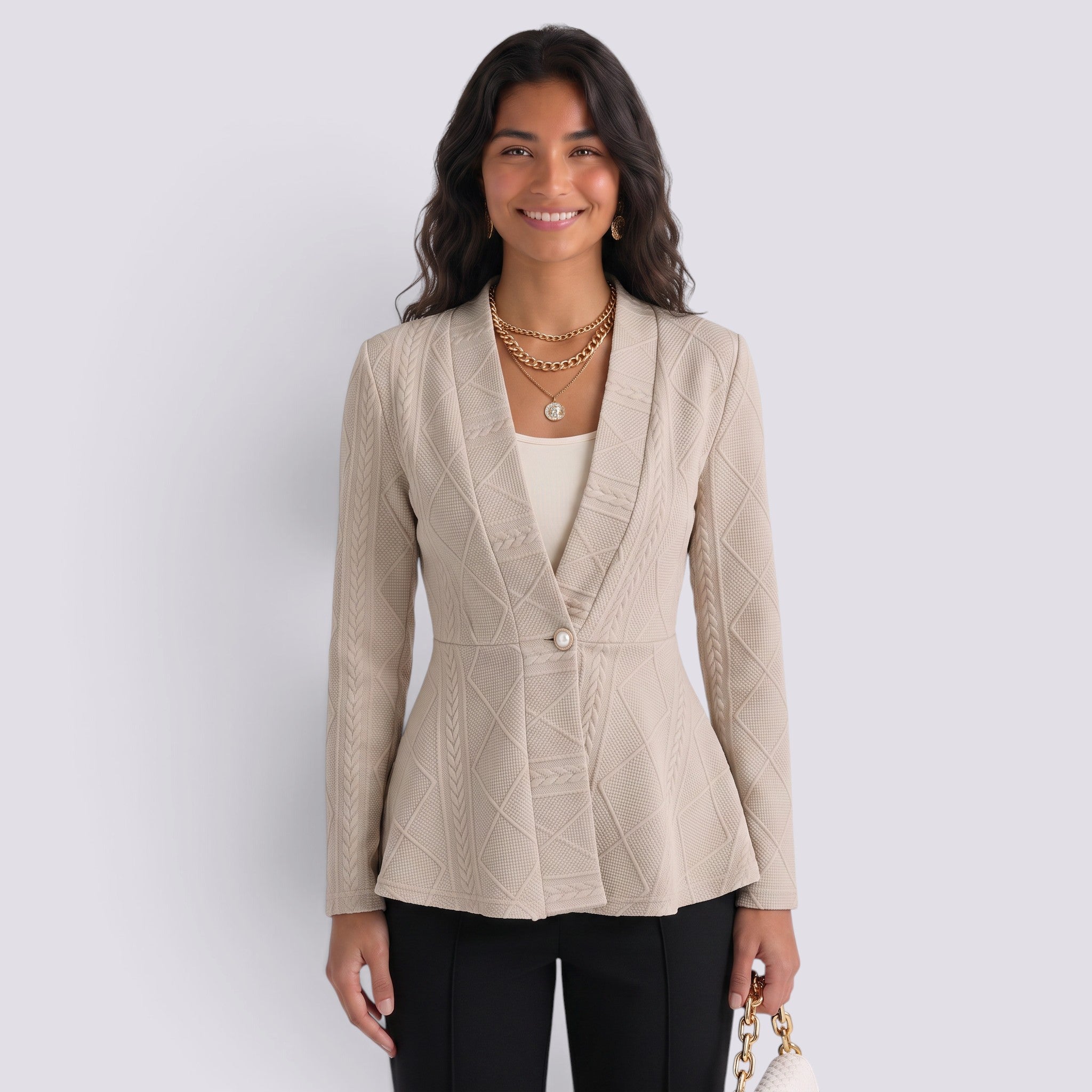 Blazer Mujer Entallado Jacquard Textura