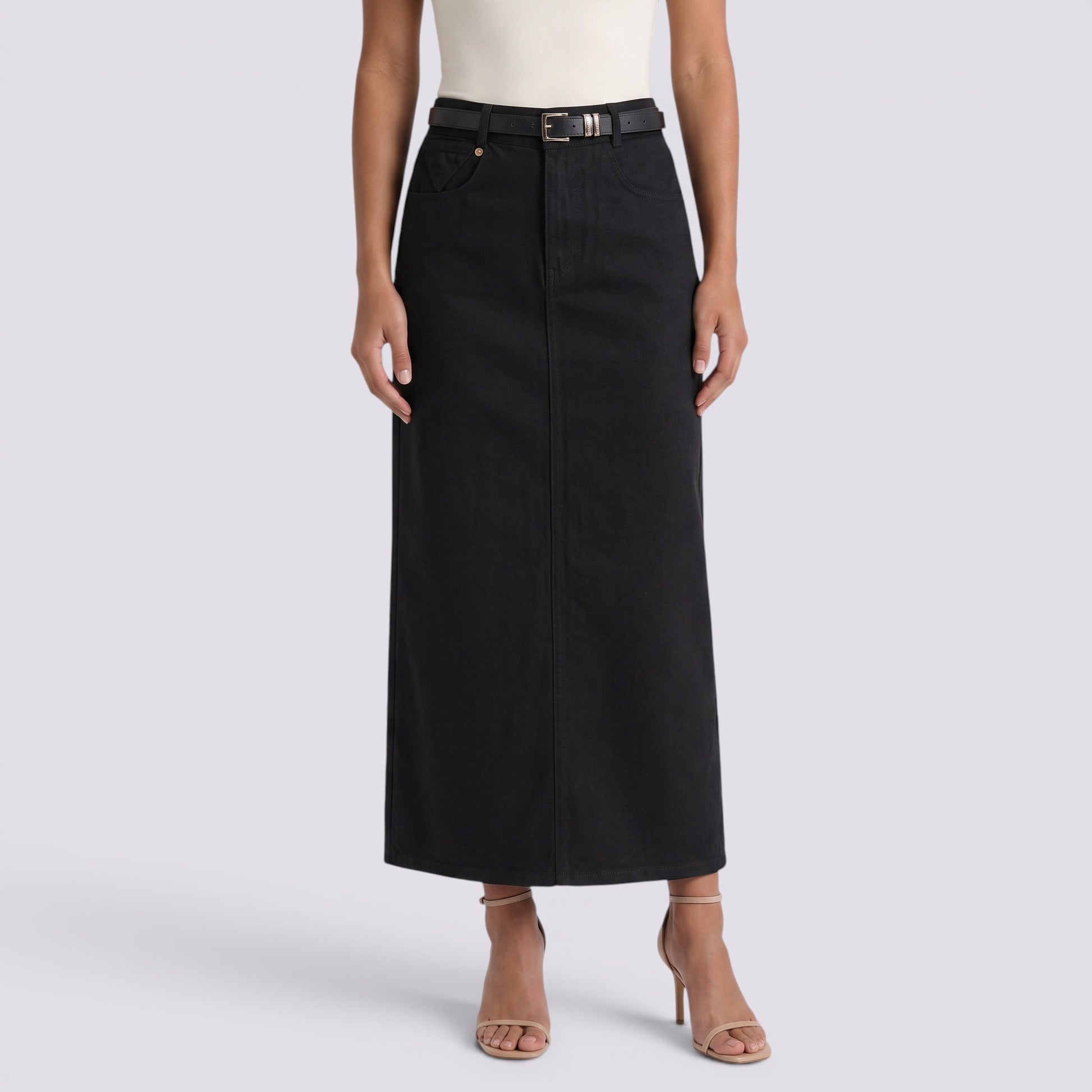 Falda Vaquera Midi Mujer Tiro Alto Vintage