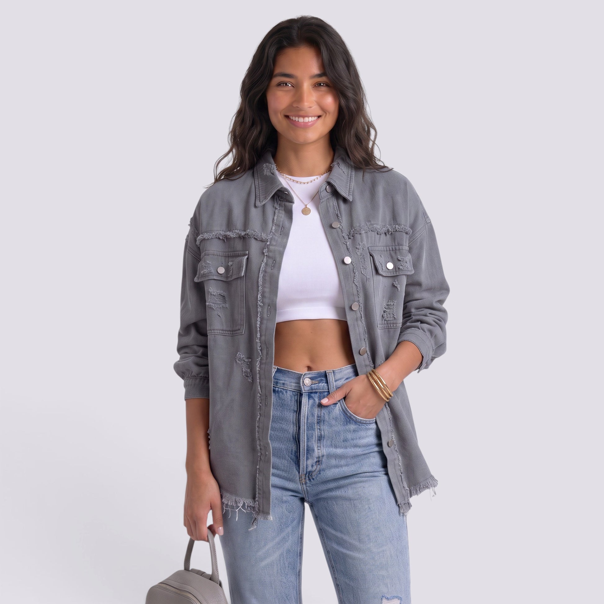 Chaqueta Vaquera Mujer Efecto Rota Deshilachada