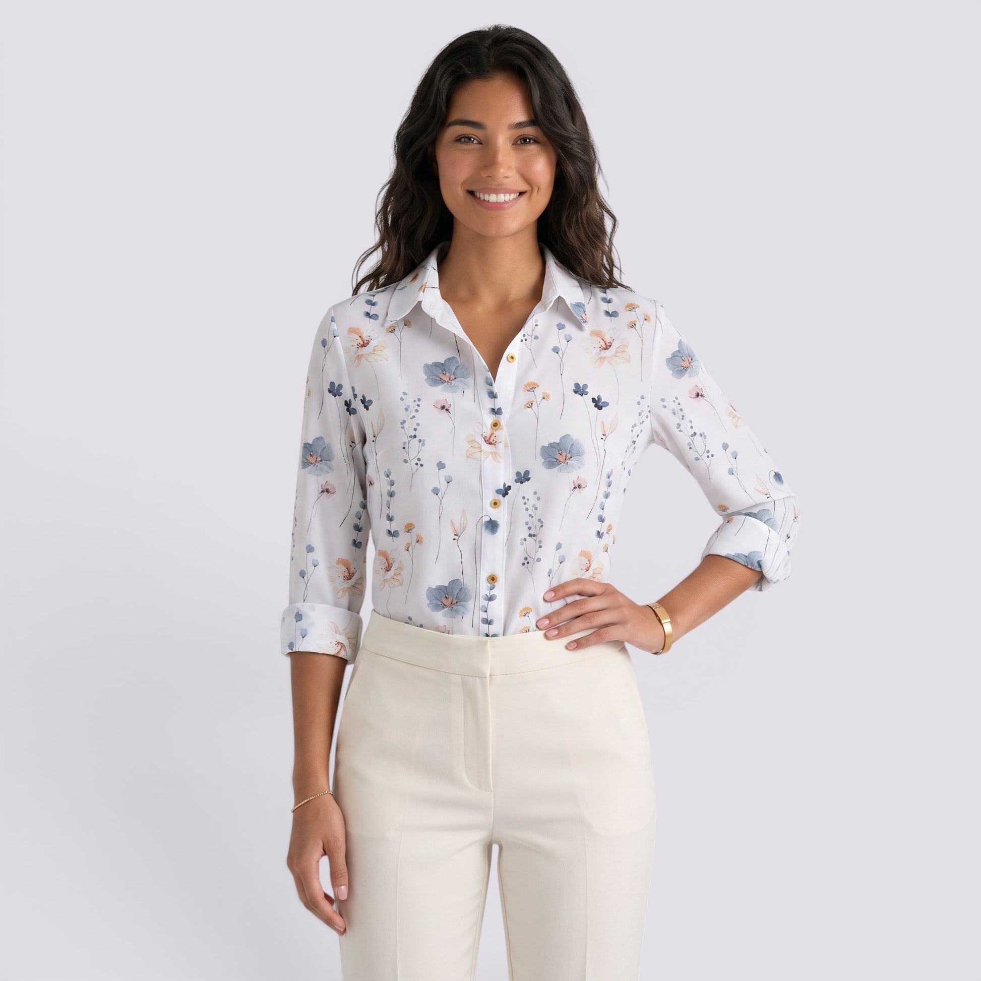Camisa Mujer Estampado Floral Manga Larga
