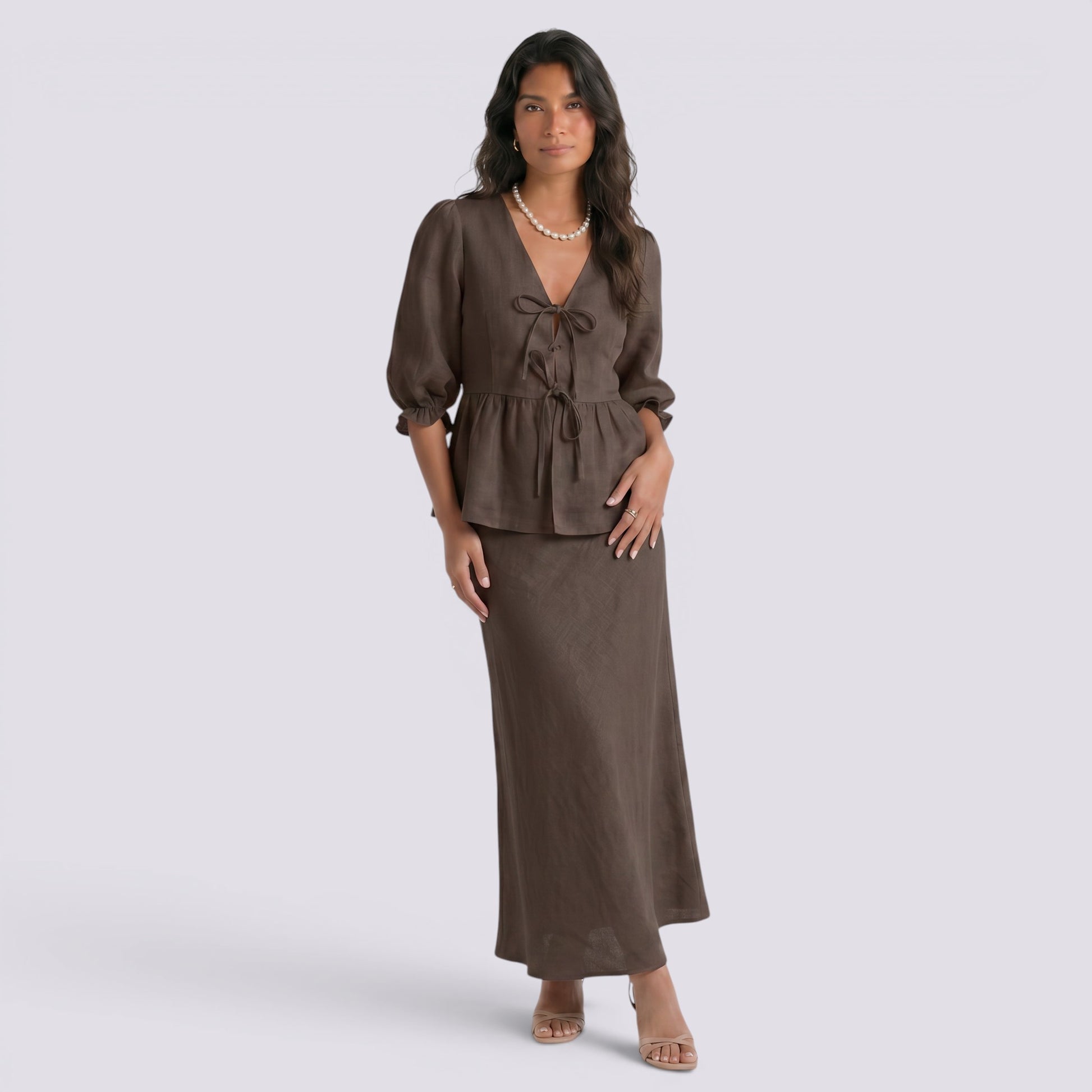 Conjunto Top Cruzado Manga Globo Mujer