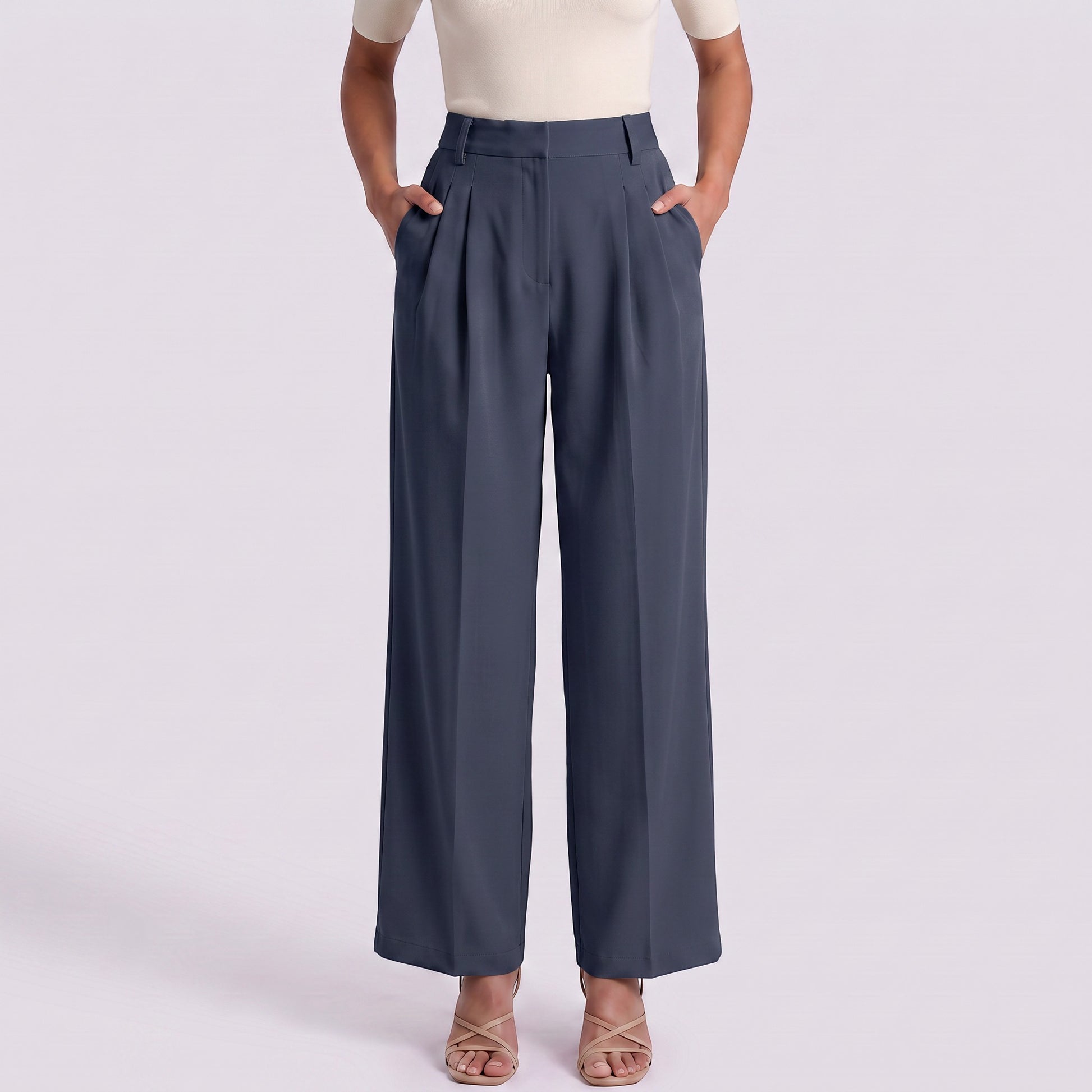 Pantalón Ancho Mujer Cintura Alta con Cordón