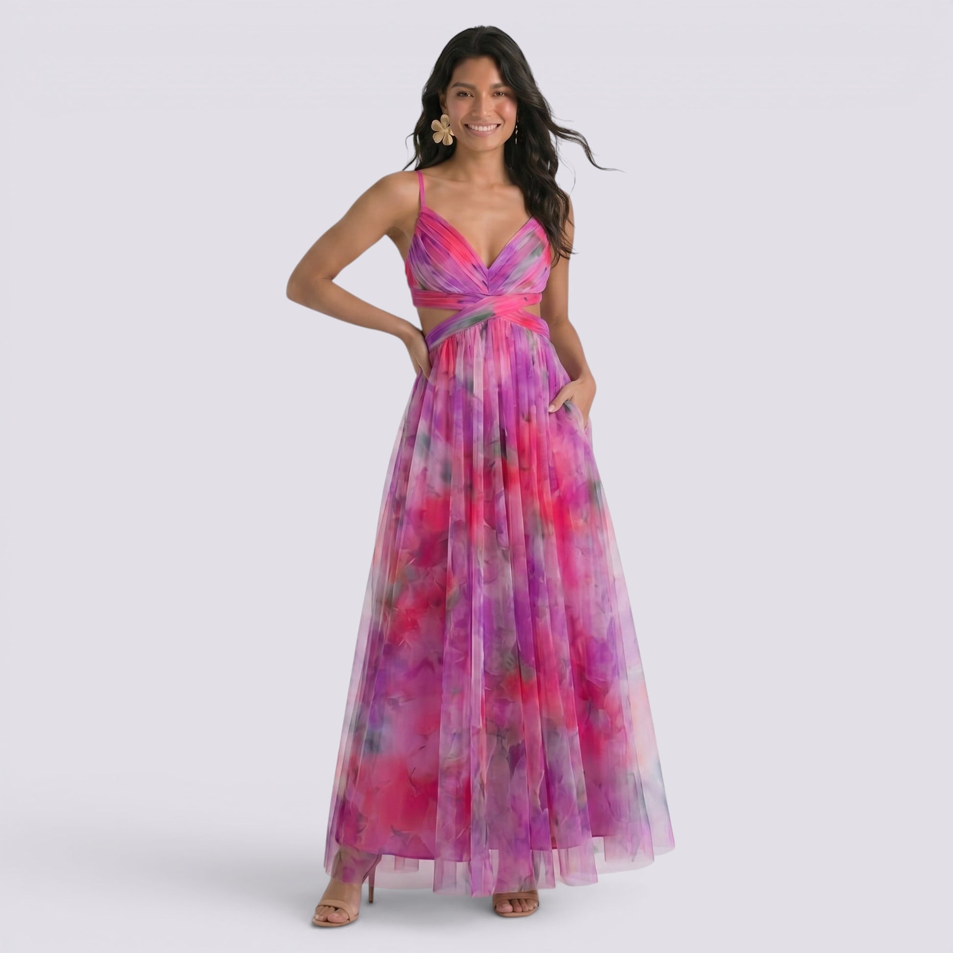 Vestido Largo Mujer Estampado Halter Elegante Fiesta