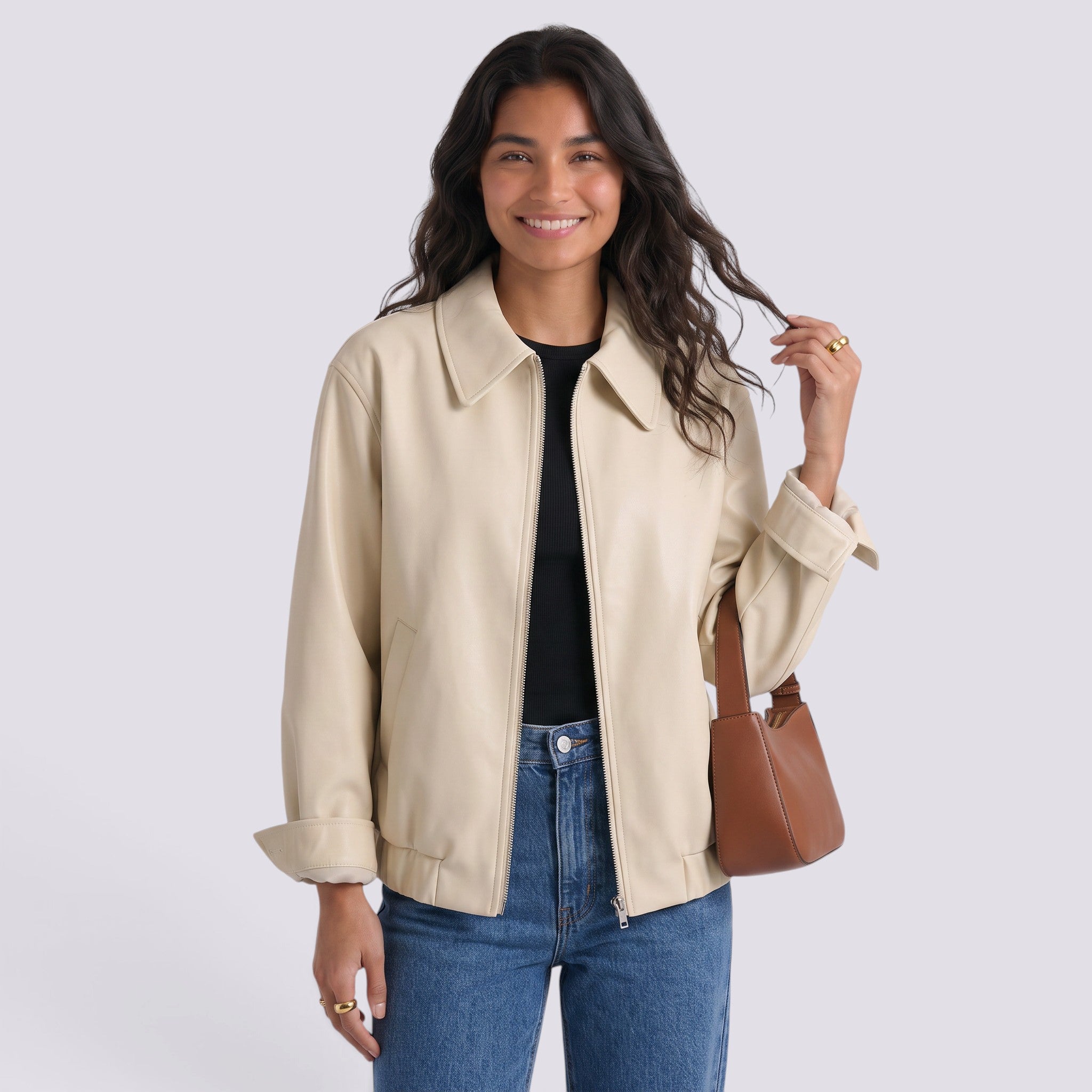 Chaqueta Mujer Larga Efecto Piel Oversize Cuero