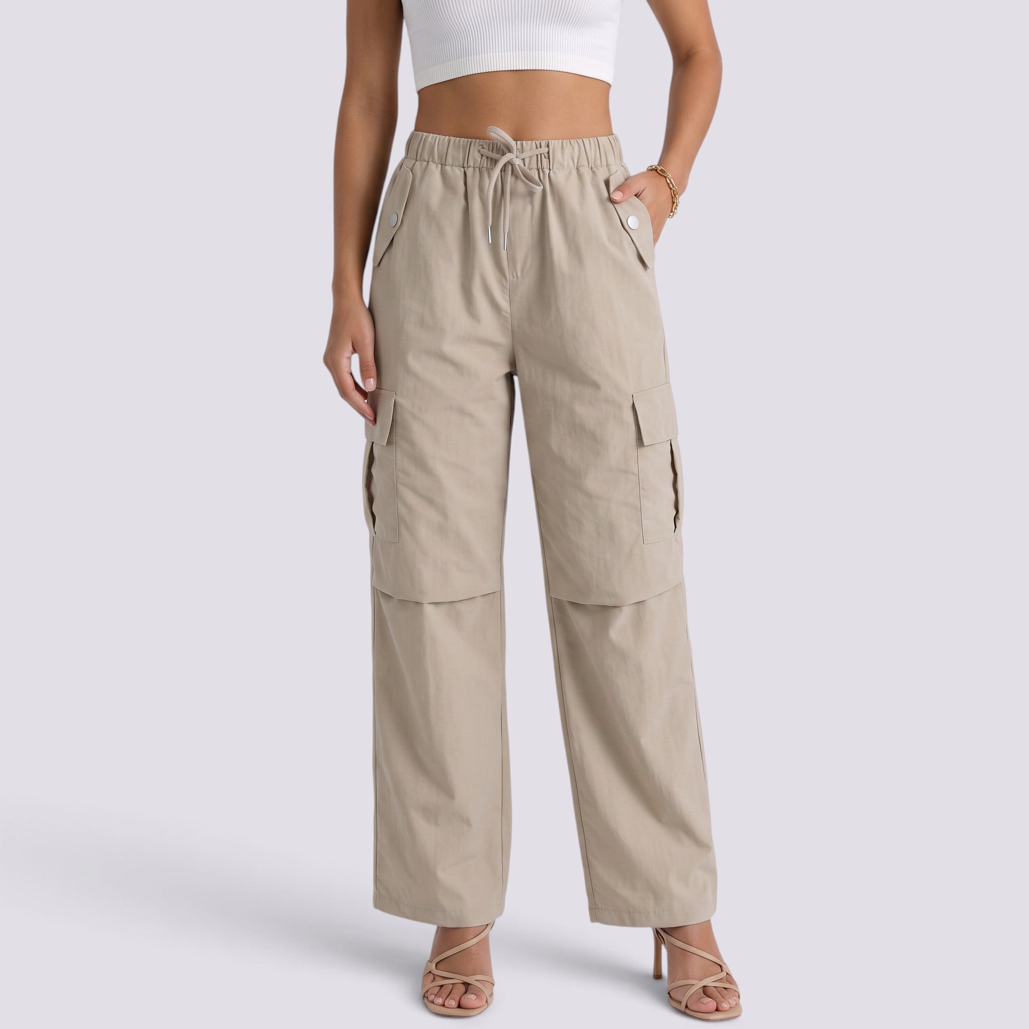 Pantalón Recto Mujer Cintura Alta con Cordón