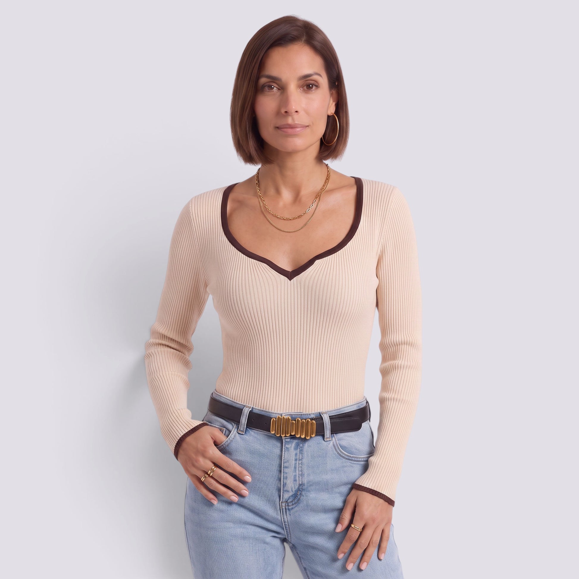 Jersey Mujer Rayas Oversize Cuello Pico
