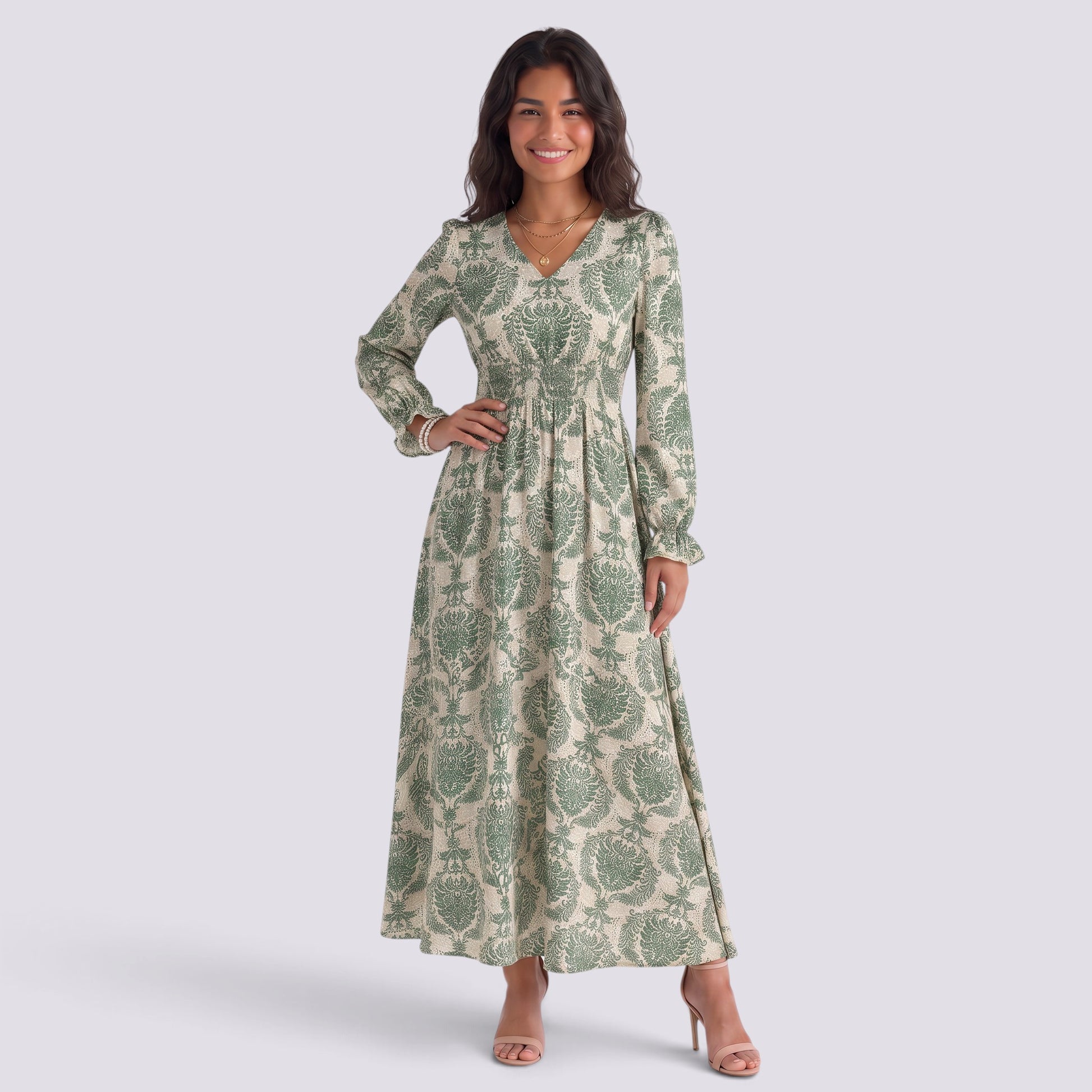Vestido Estampado Mujer Manga Larga Escote V