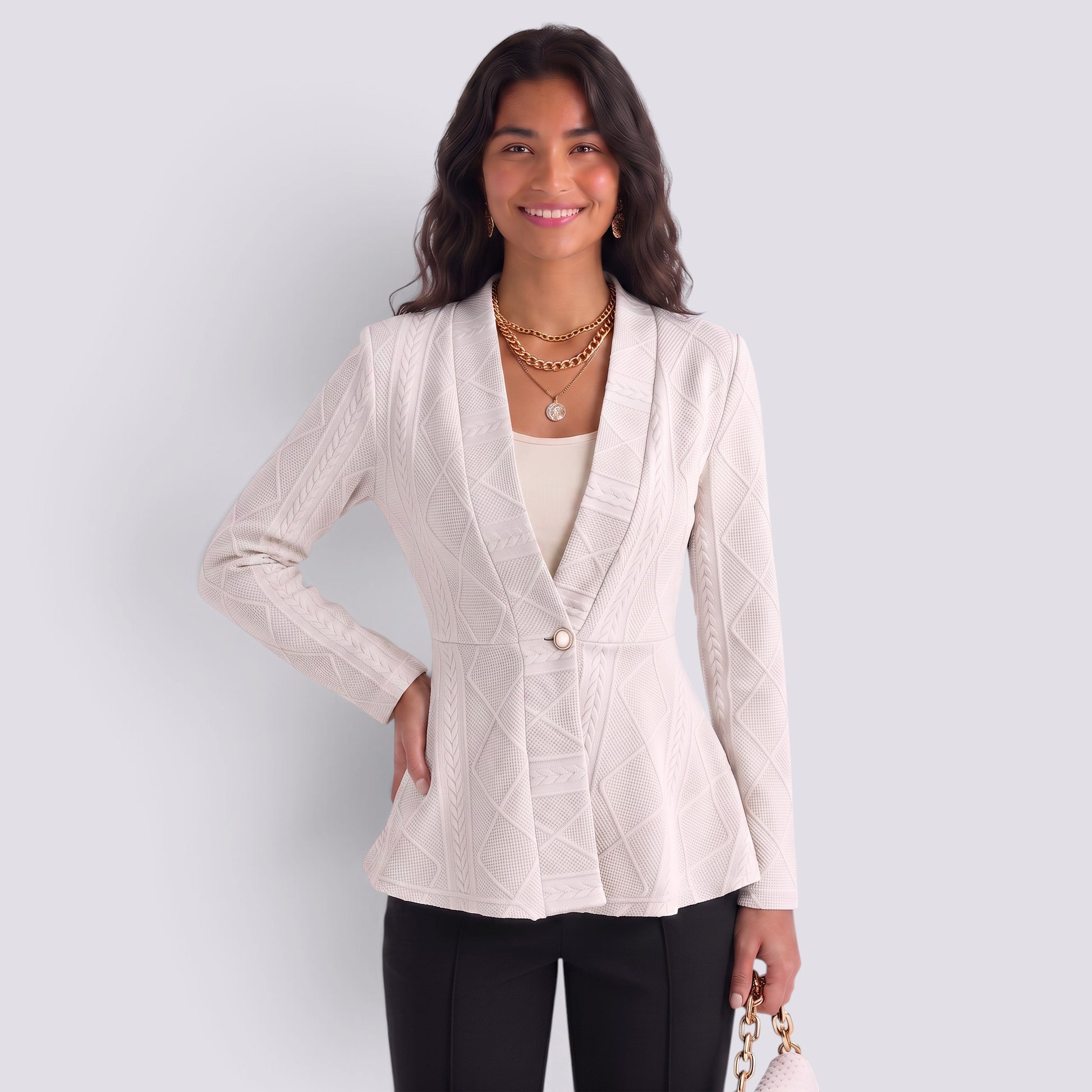 Blazer Mujer Entallado Jacquard Textura