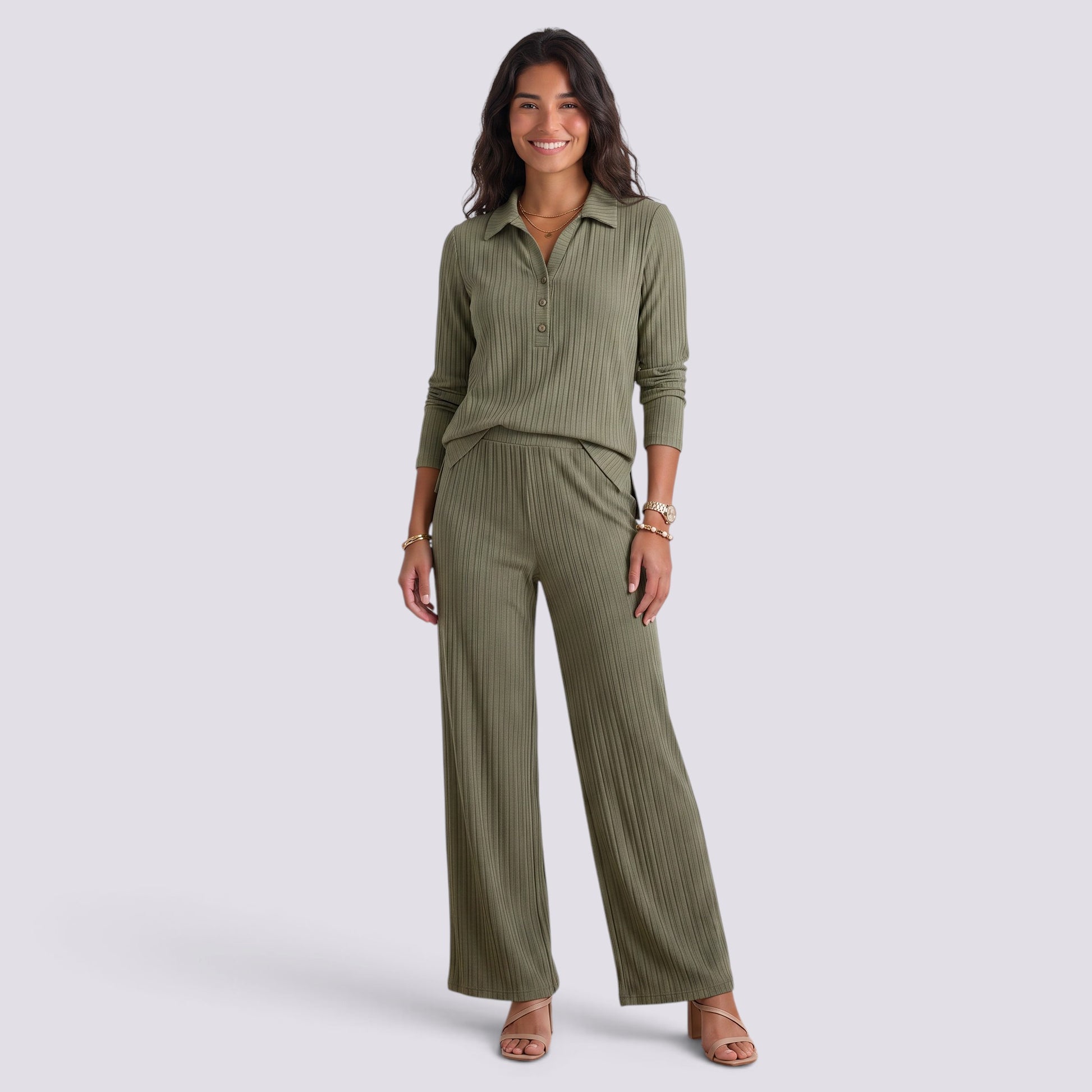 Conjunto Mujer Camisa y Pantalón Ancho