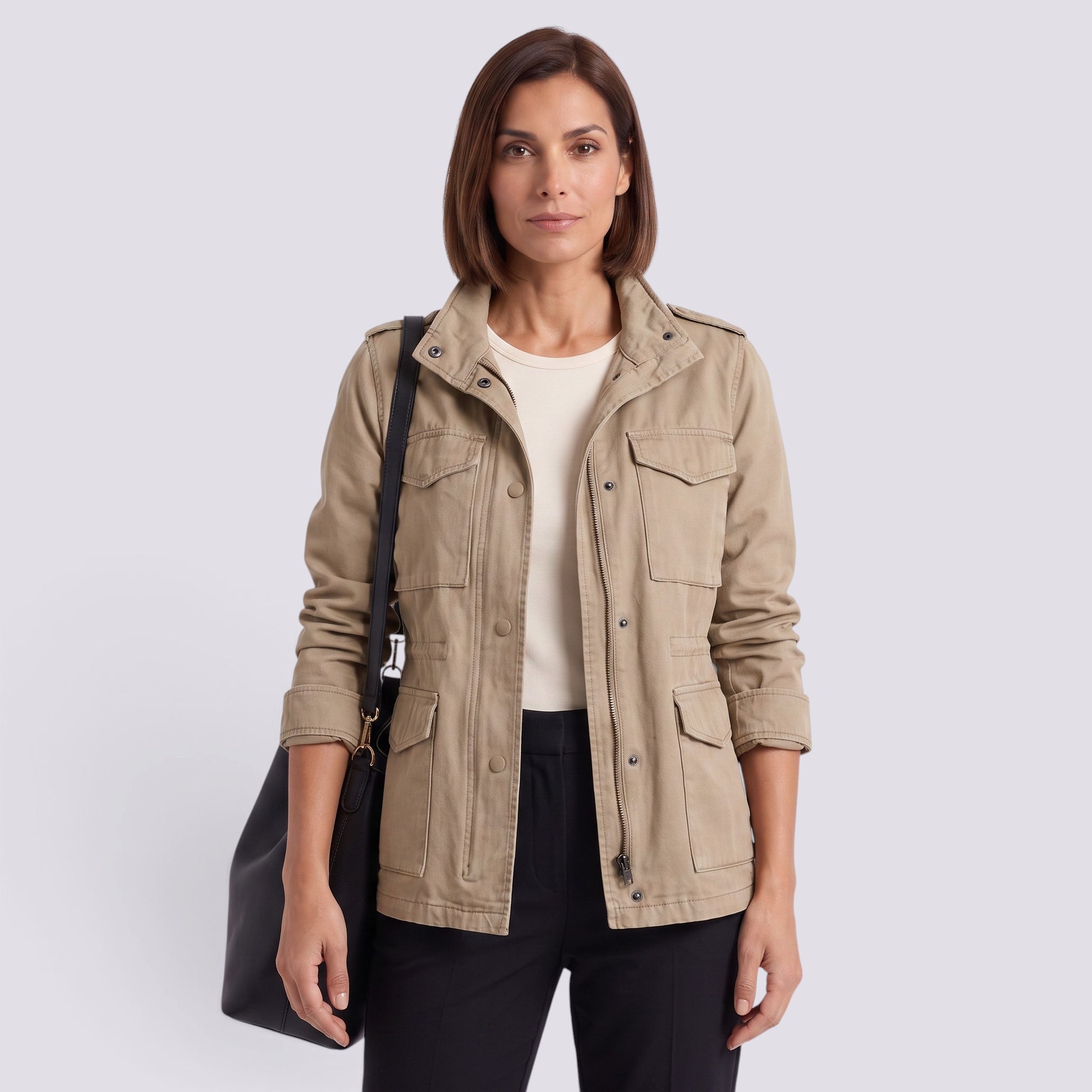Chaqueta Mujer Holgada con Cremallera Solapa