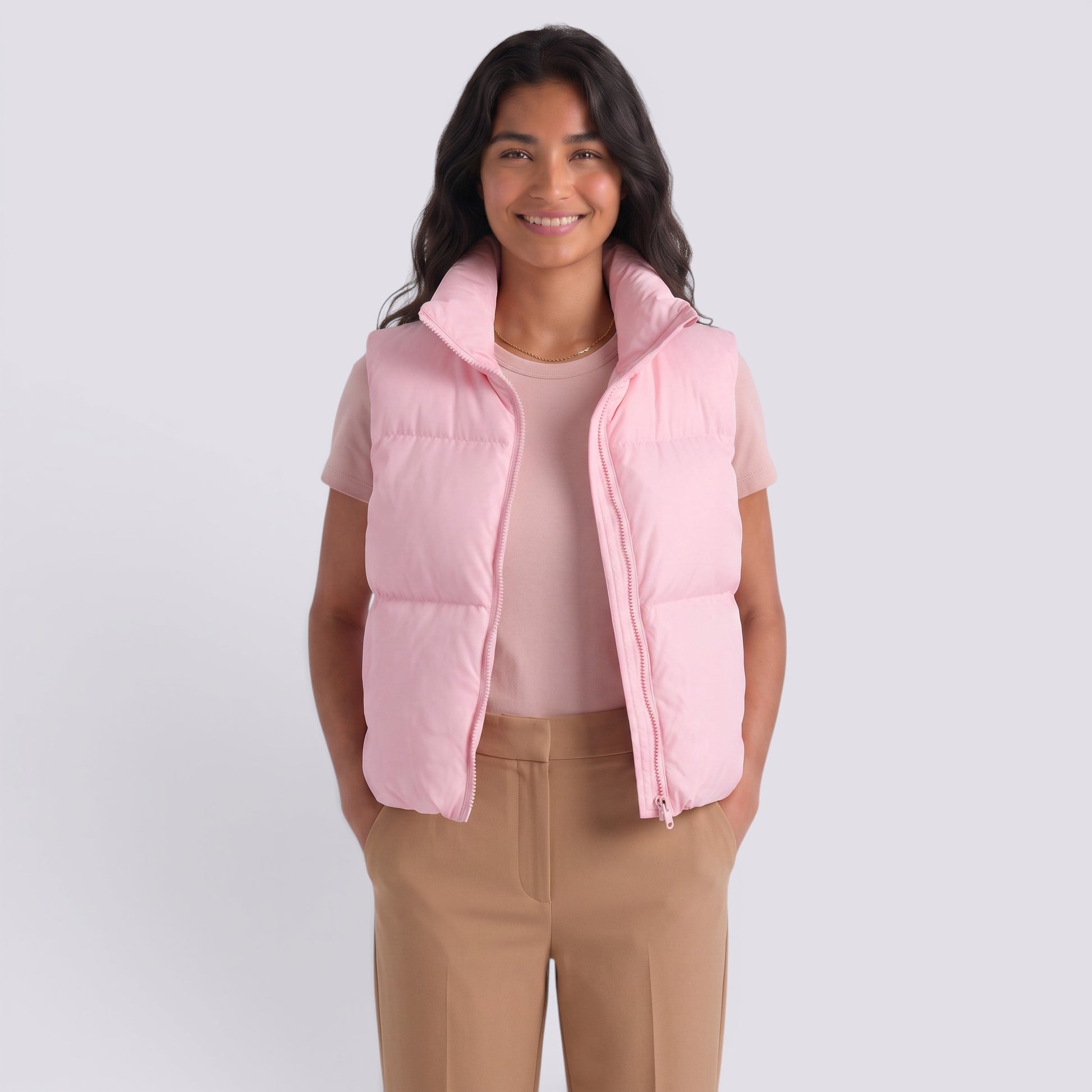 Chaleco Acolchado Corto Mujer Cuello Alto