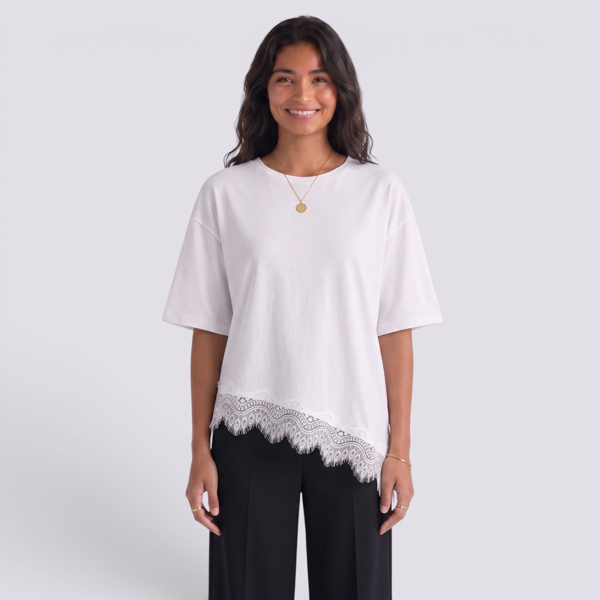 Camiseta Mujer Manga Corta Encaje