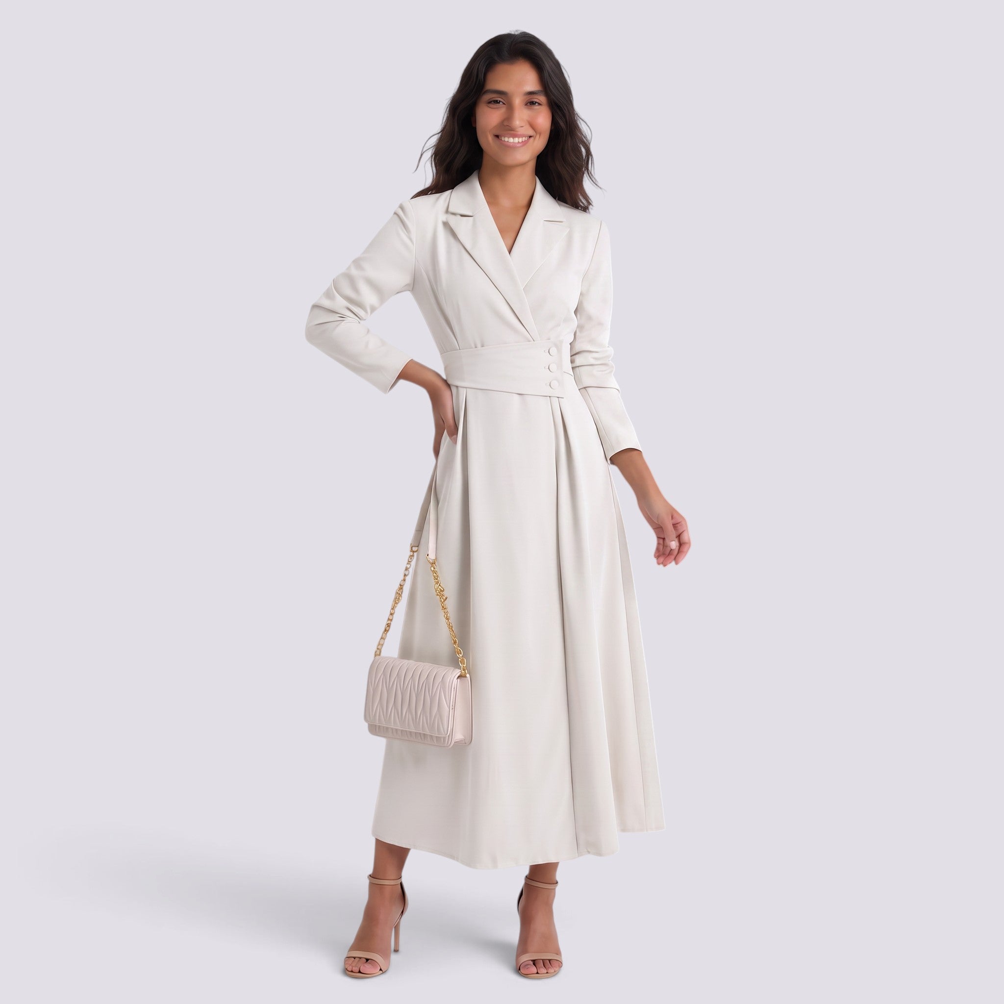 Vestido Largo Tipo Blazer para Mujer Solapa Entallado