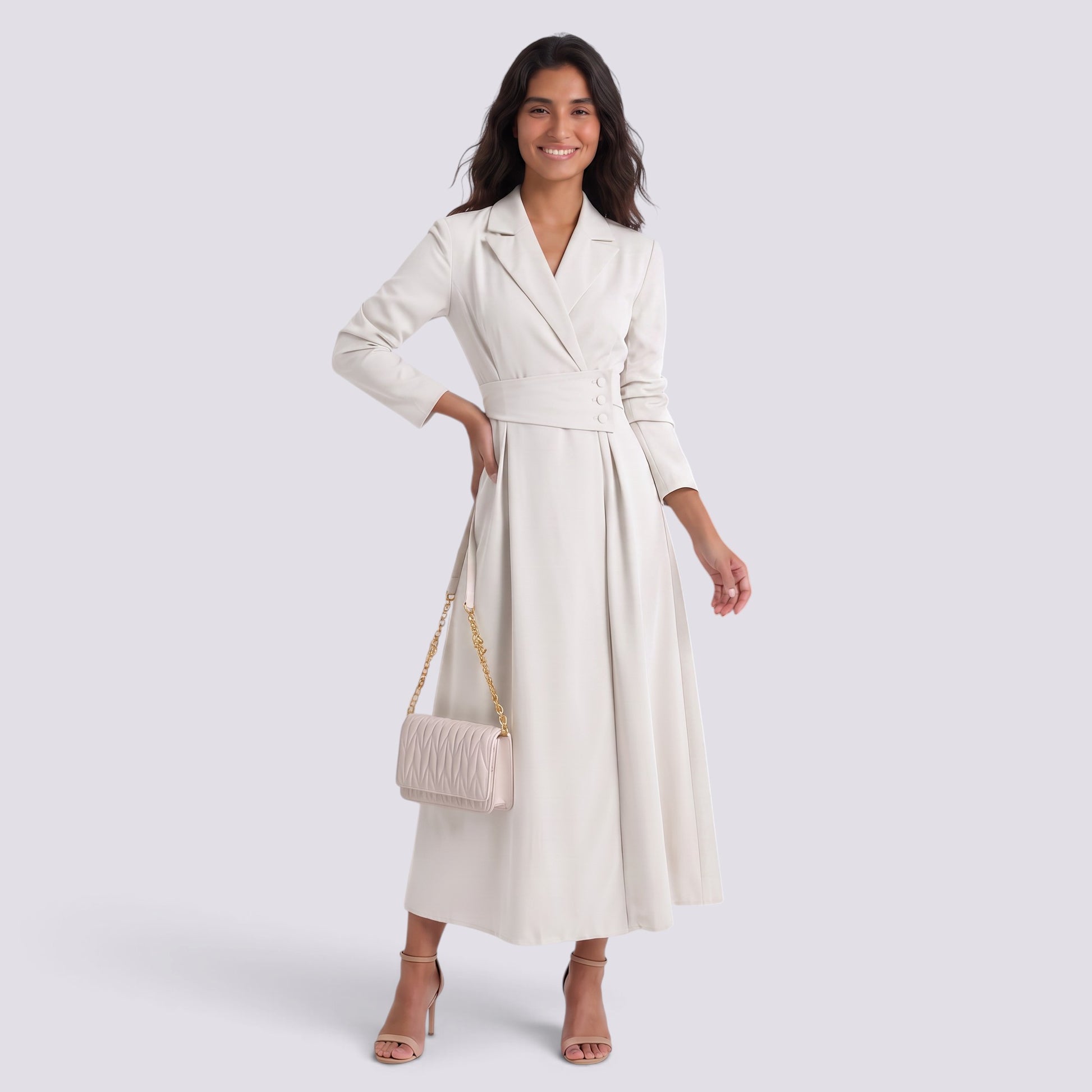 Vestido Largo Tipo Blazer para Mujer Solapa Entallado