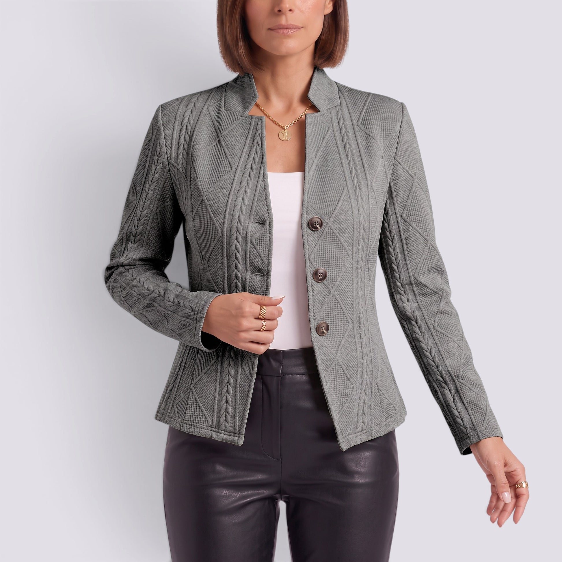 Blazer Mujer Entallado Cuello Mao Elegante Larga