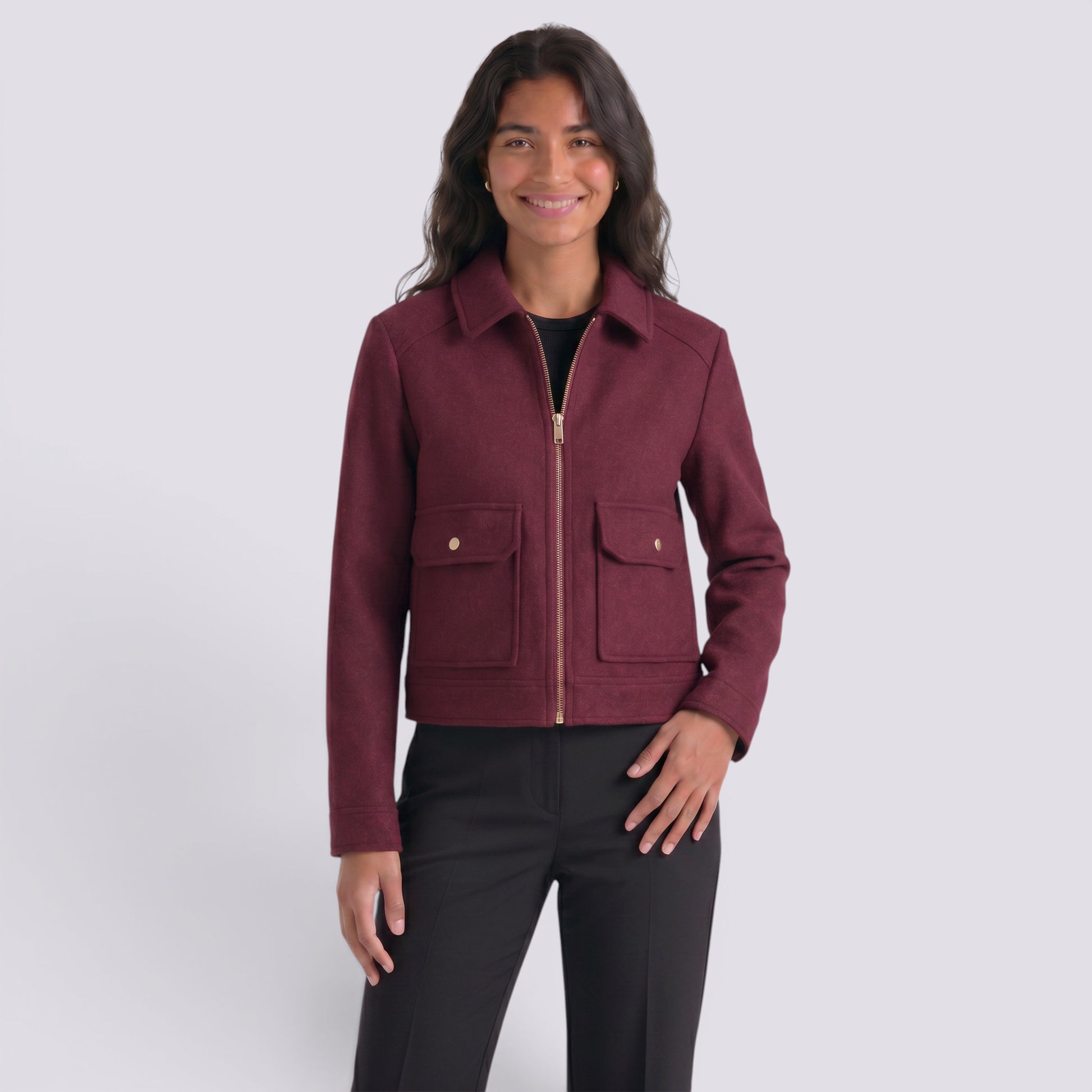 Chaqueta Mujer Corta con Cremallera Frontal