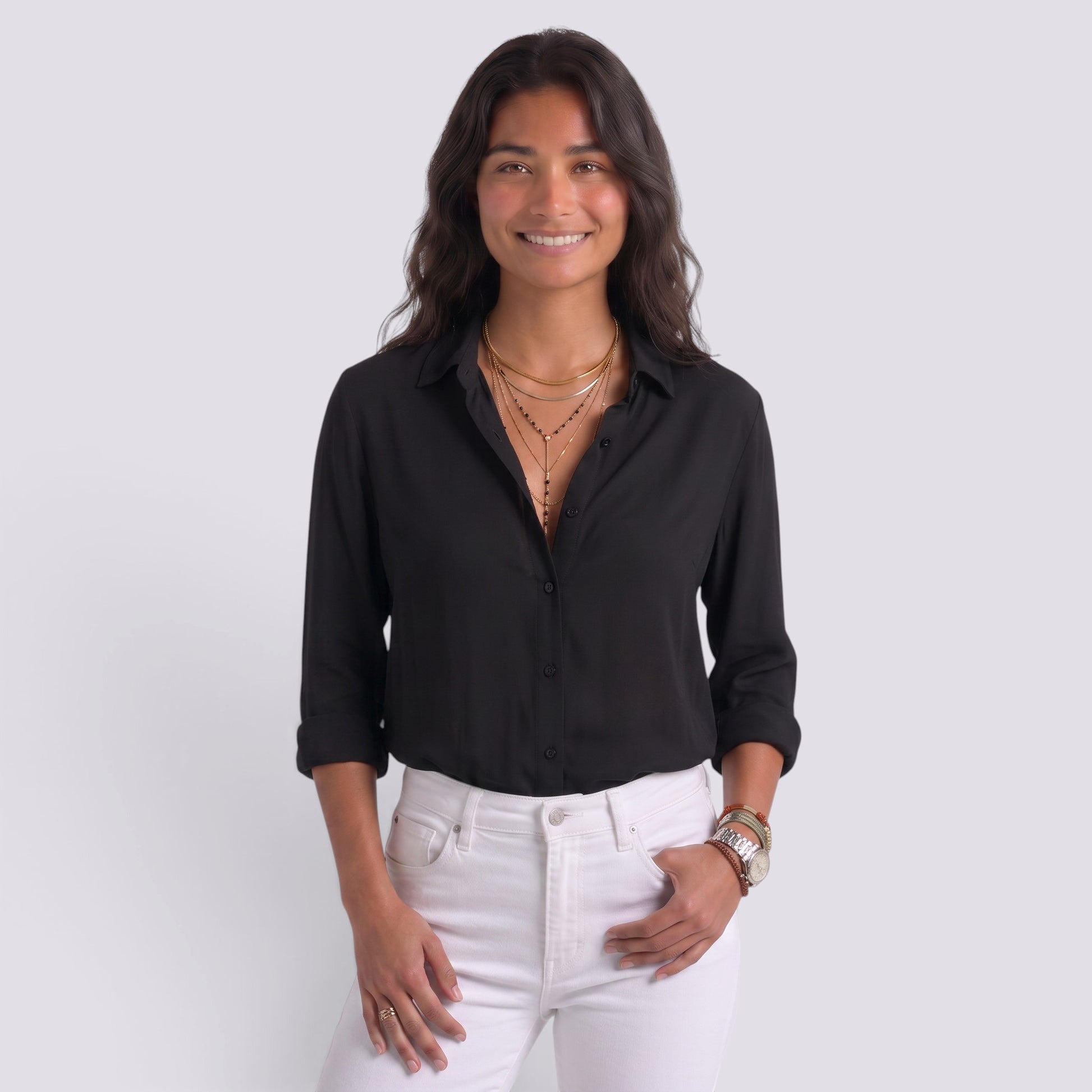 Camisa Mujer Manga Larga Escote V Botonada