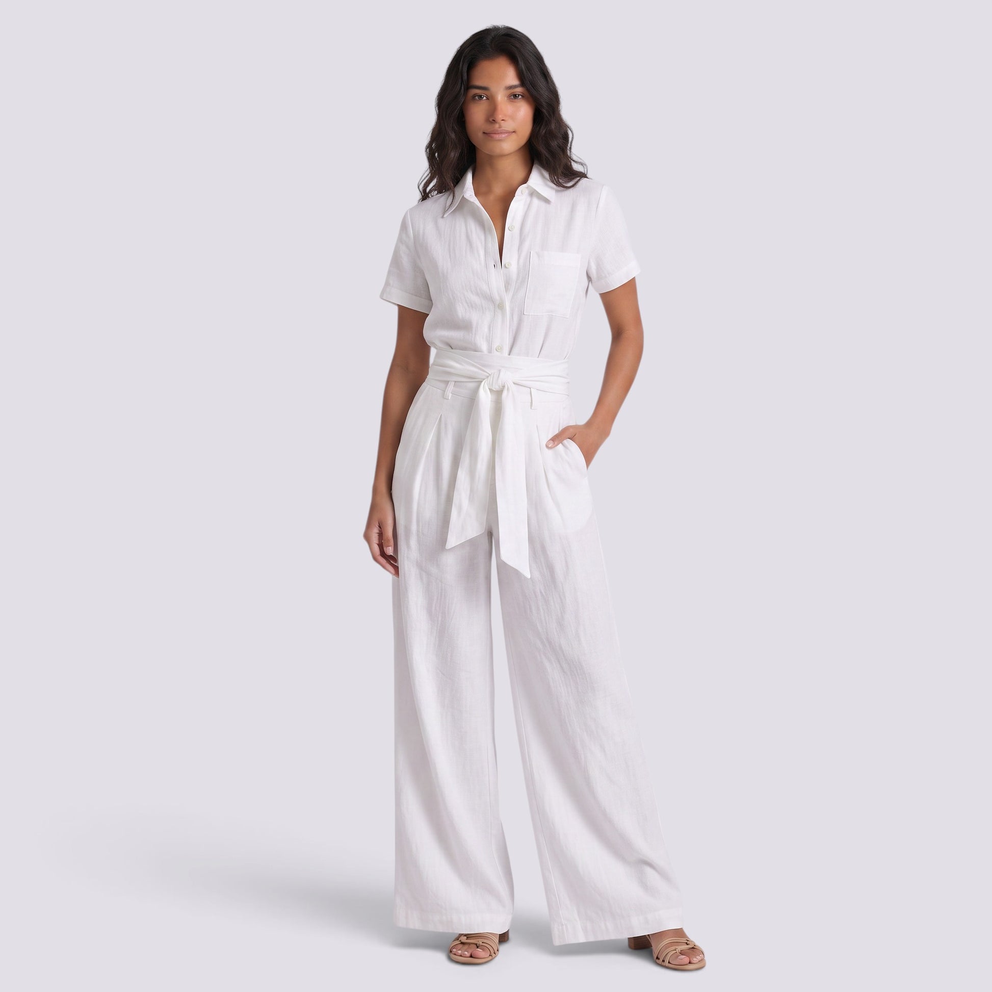 Conjunto Mujer Camisa Pantalón Cintura Alta Mujer Palazzo