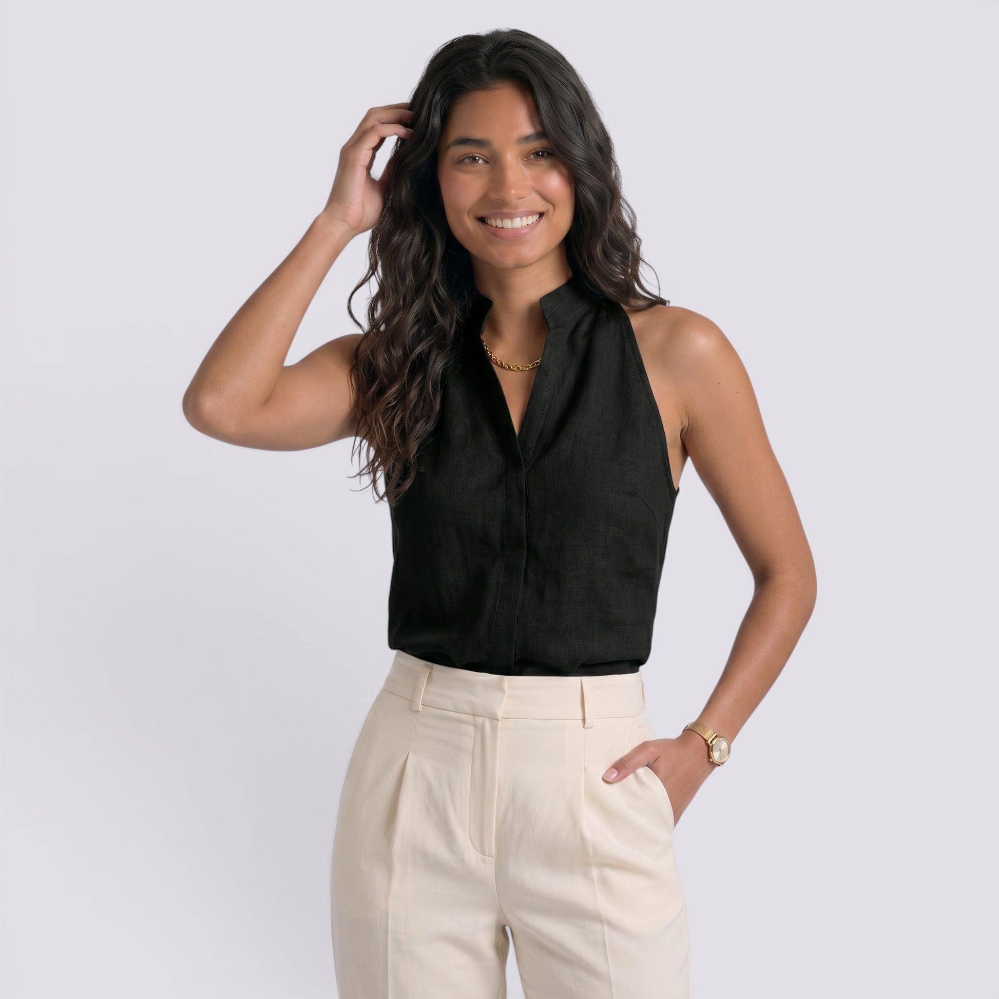 Camiseta Sin Mangas Mujer Cuello Alto Elegante