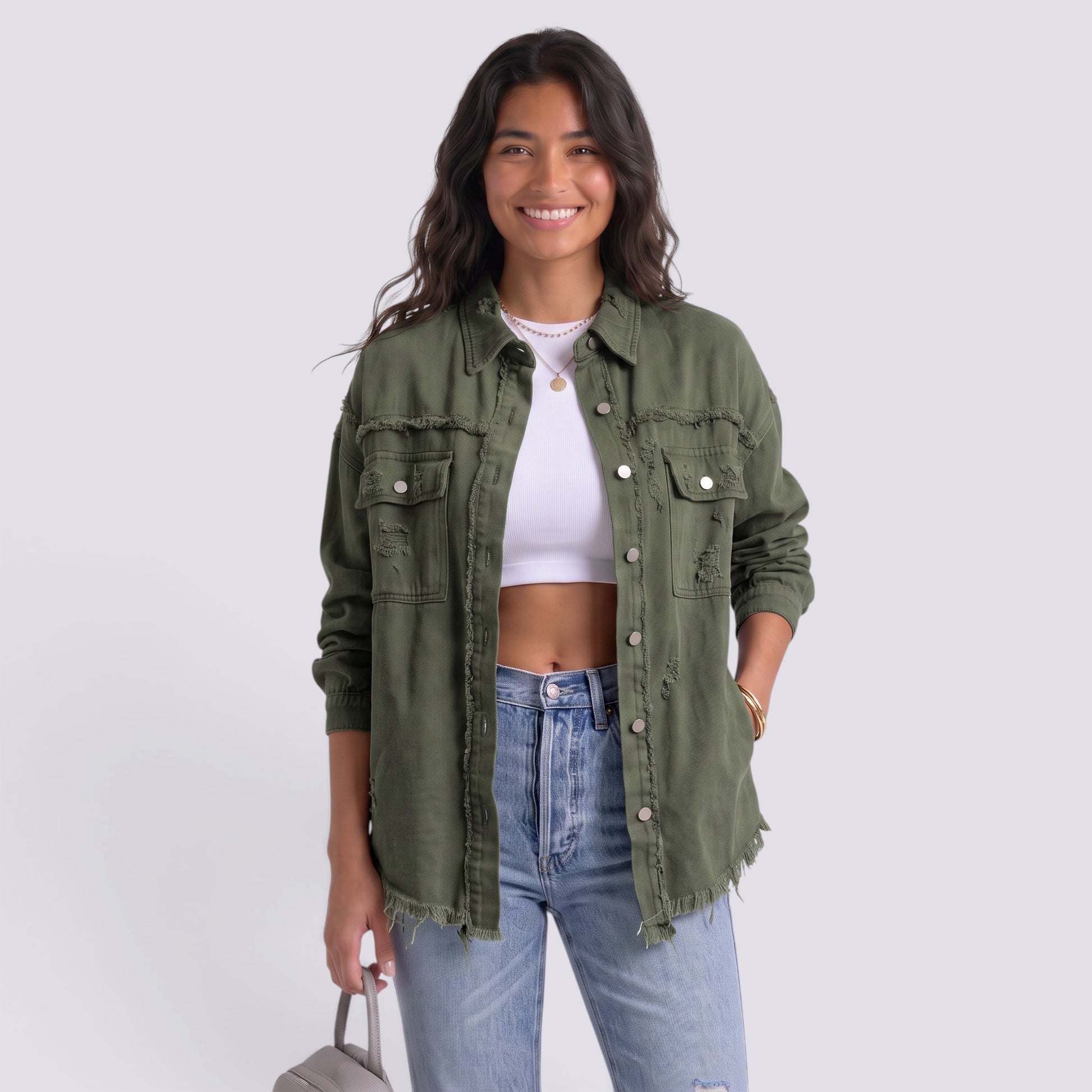 Chaqueta Vaquera Mujer Efecto Rota Deshilachada