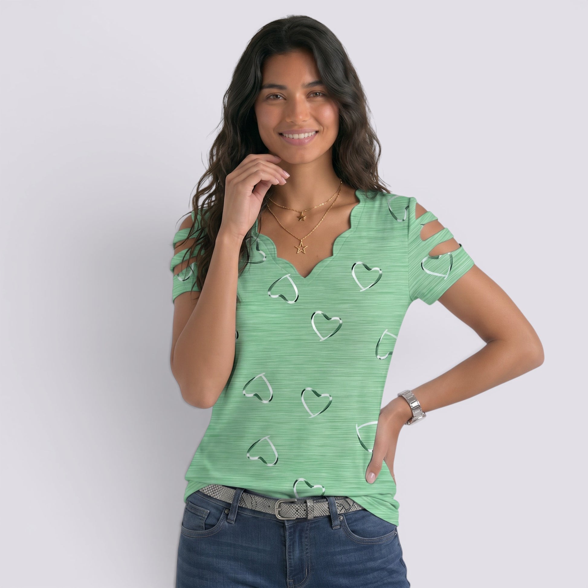 Camiseta Mujer Hombros Descubiertos Corazones