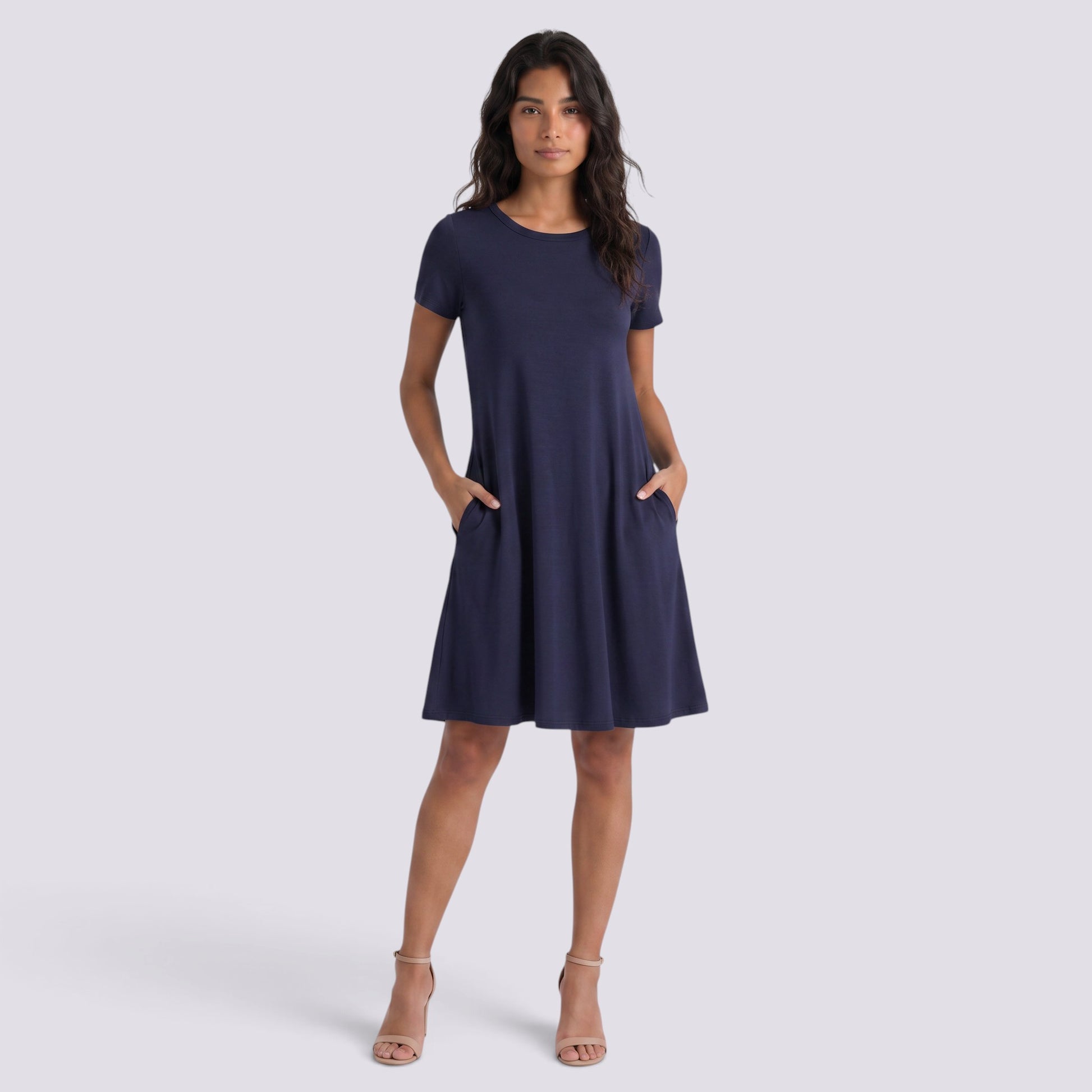 Vestido Corto Mujer Cuello Redondo Línea A