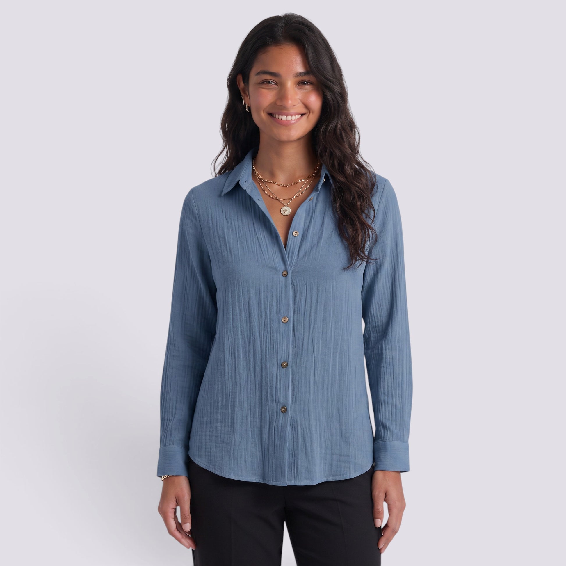 Camisa Mujer Plisada Cuello Solapa