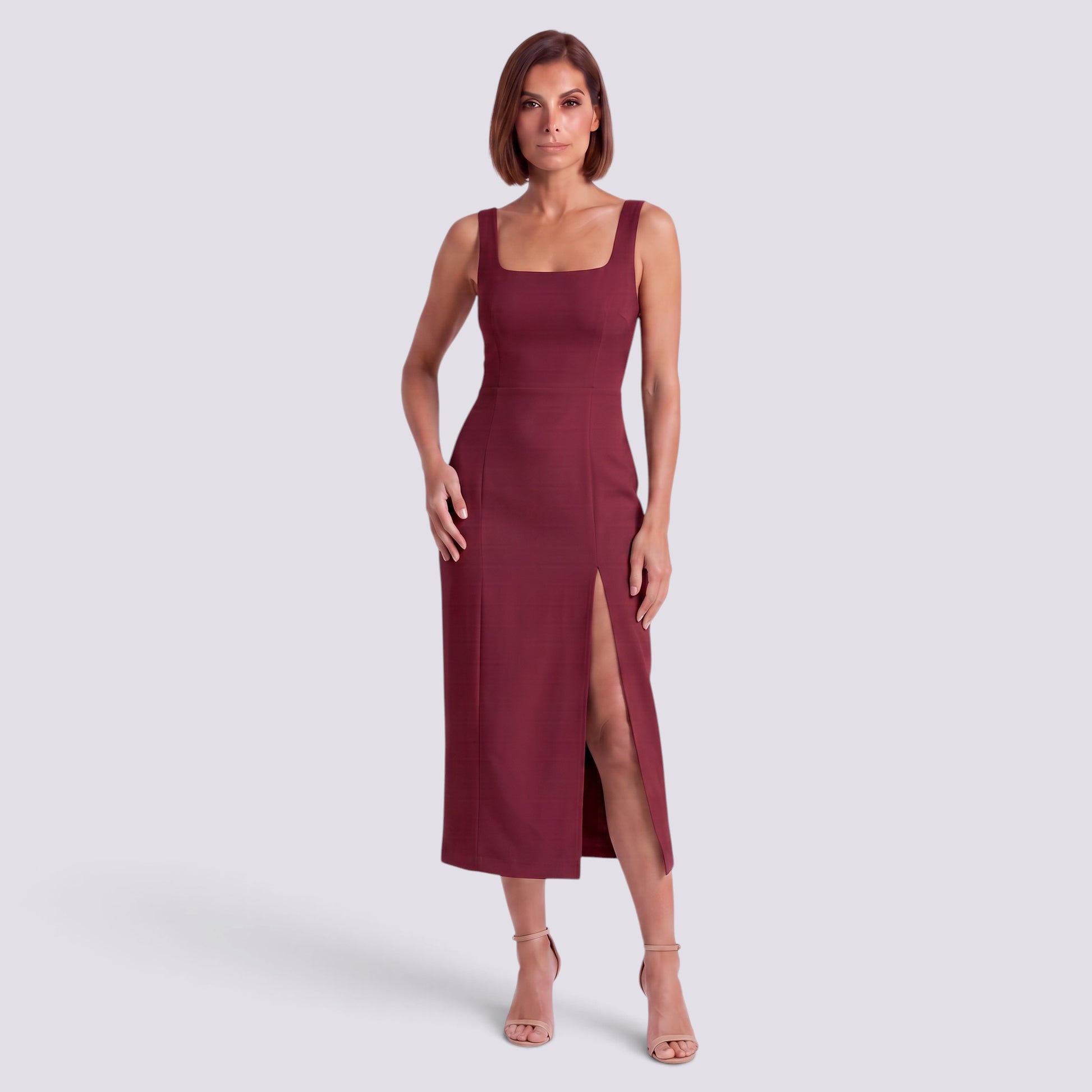 Vestido Mujer Elegante Sin Mangas Cintura Alta Abertura