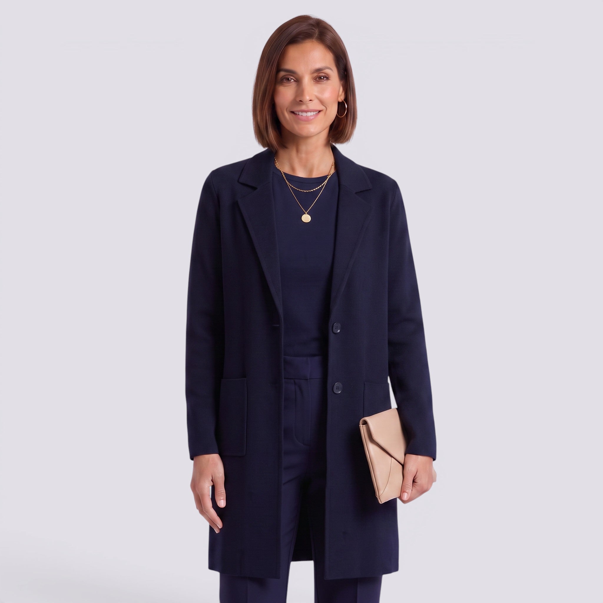 Cárdigan Mujer Largo Elegante Entallado con Solapa