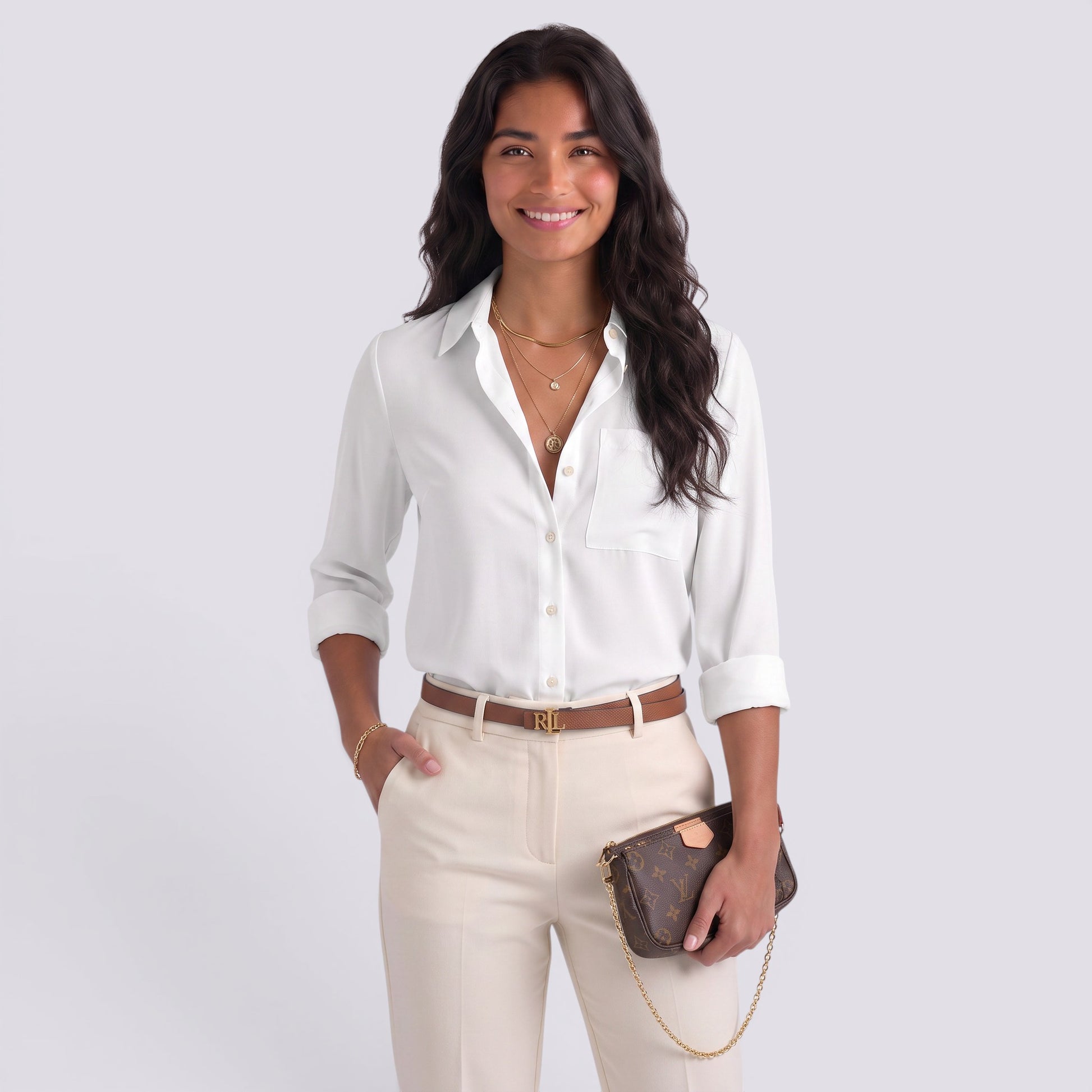 Blusa Mujer Manga Larga Cuello Pico