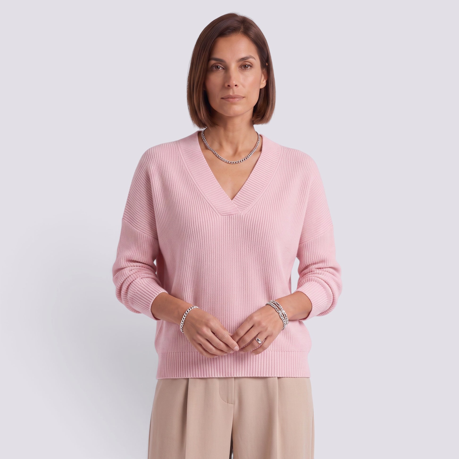 Jersey Mujer Cuello Pico Punto Holgado