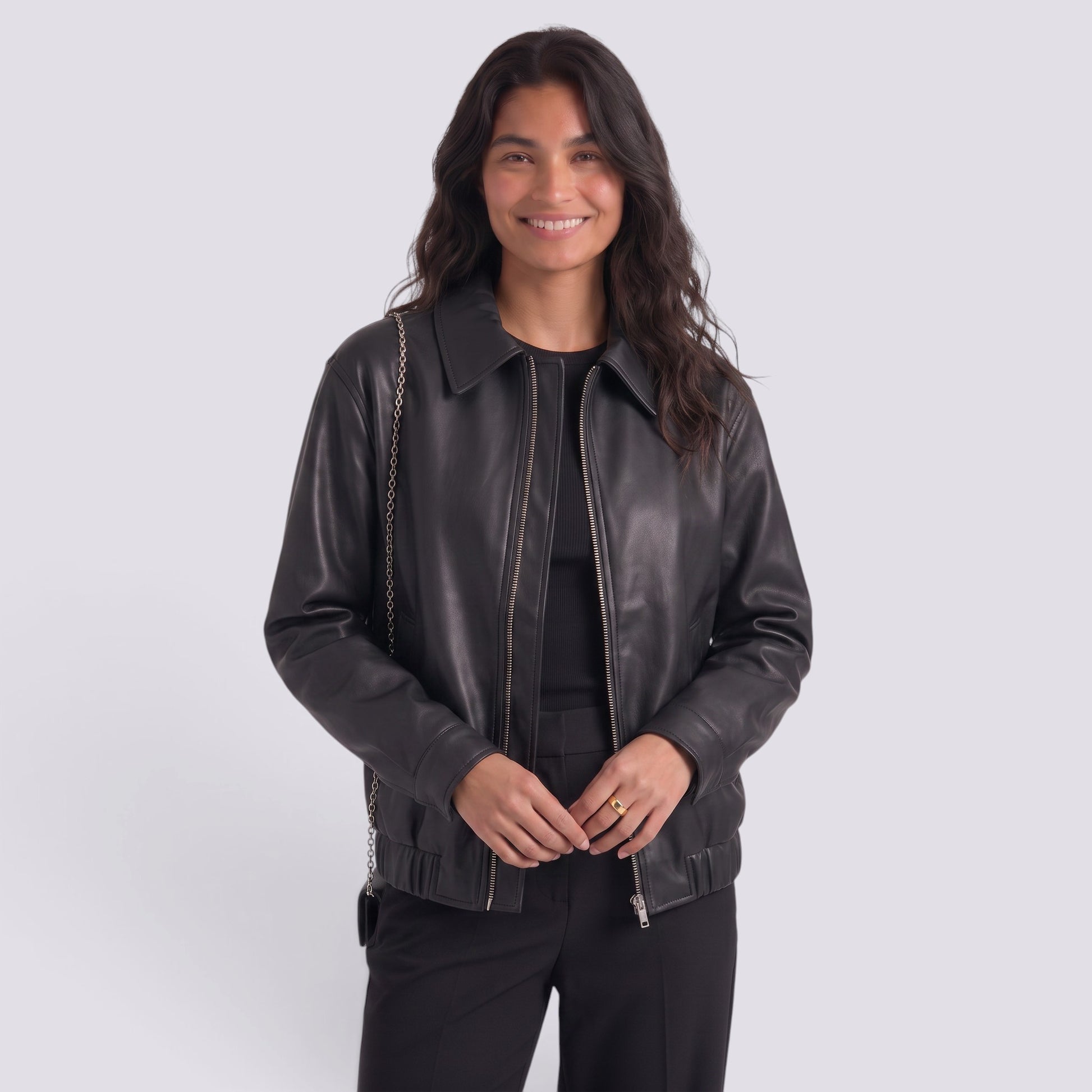 Chaqueta Mujer Larga Efecto Piel Oversize Cuero
