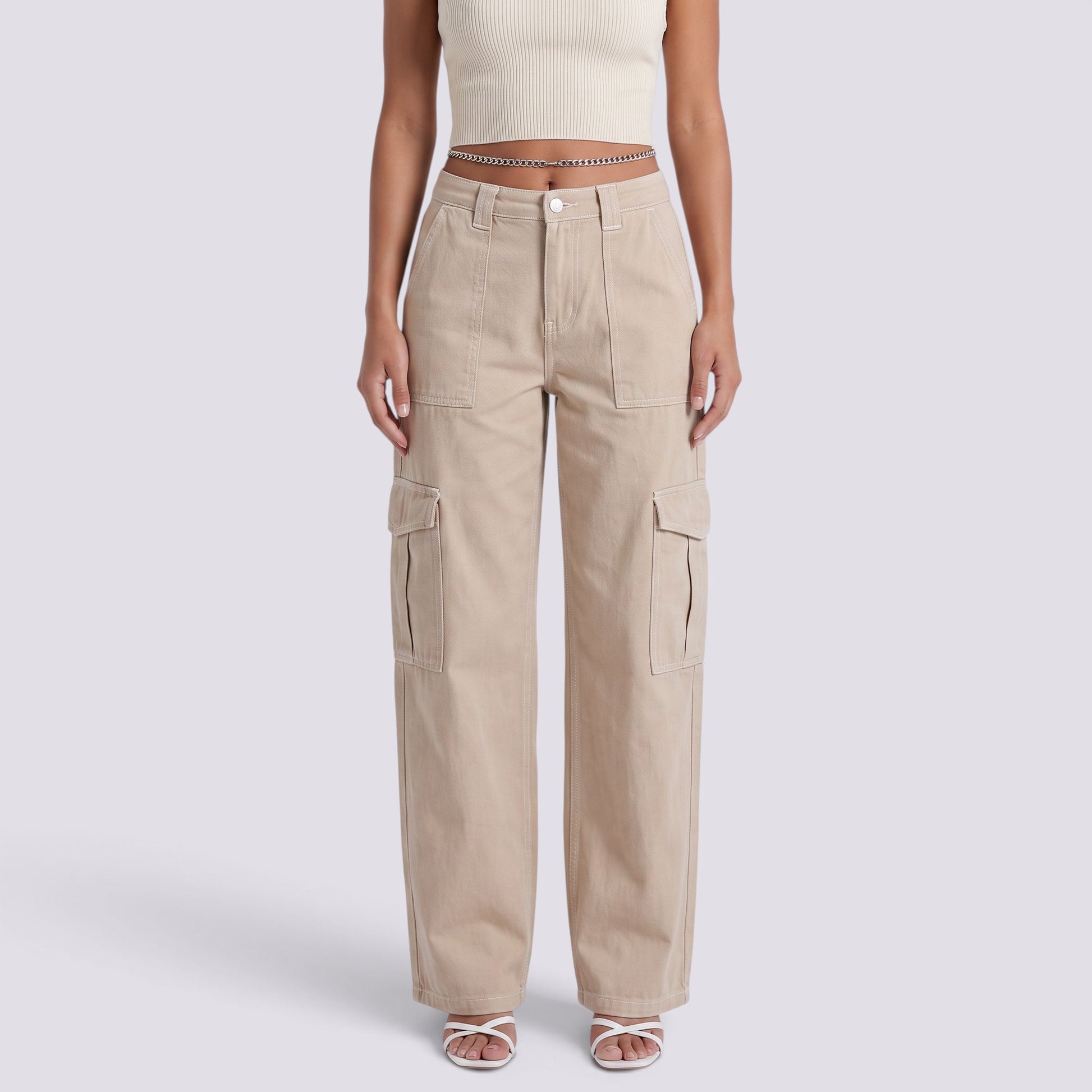 Pantalones Cargo Mujer Tiro Alto Multibolsillos