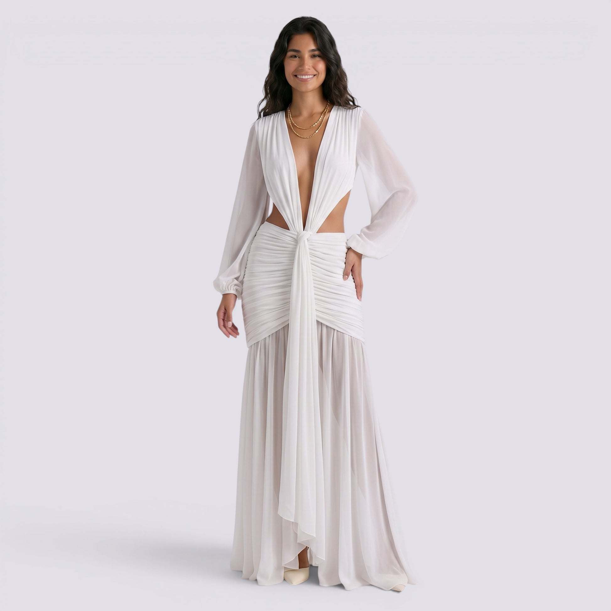 Vestido Largo Mujer Manga Larga Fiesta Elegante