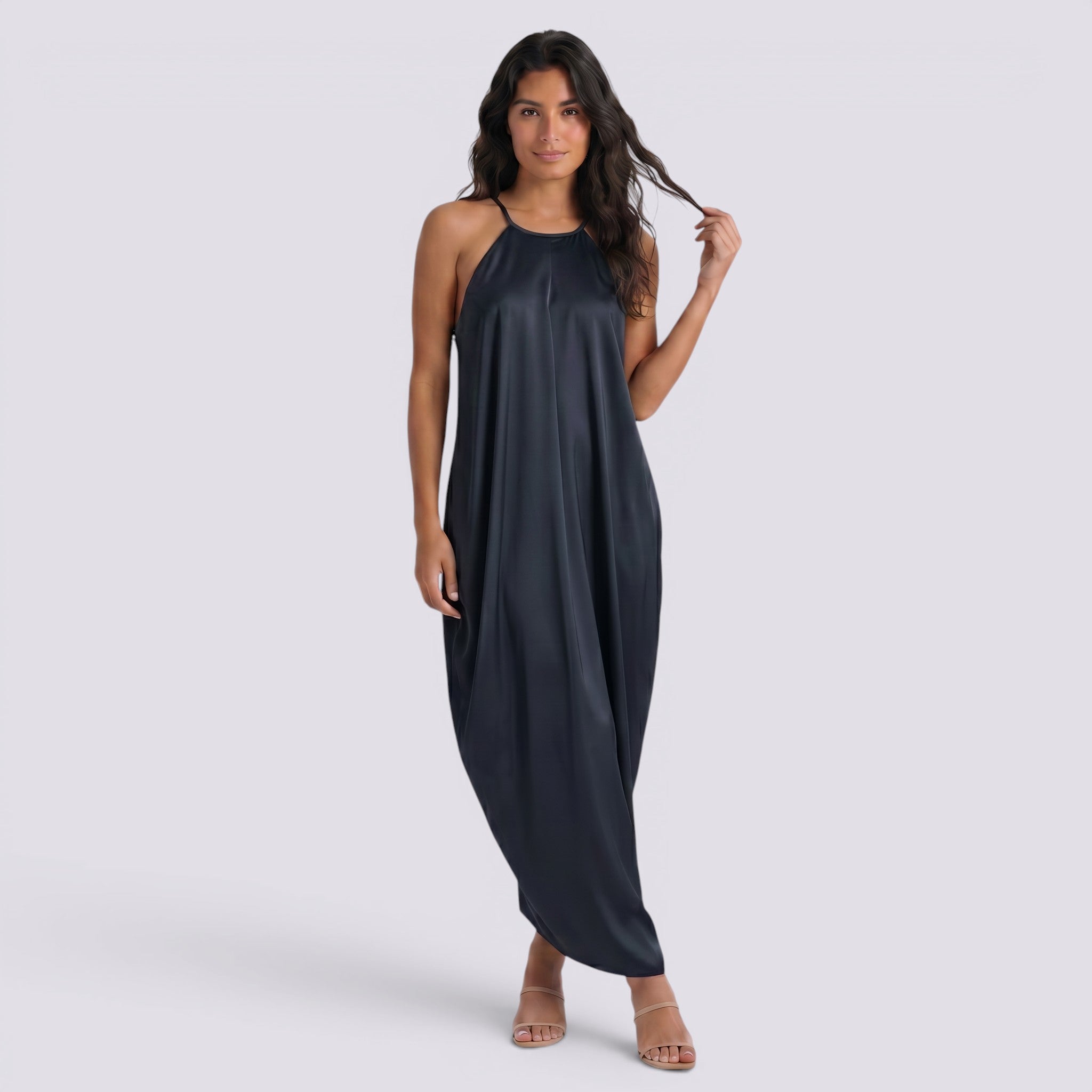 Vestido Halter Largo Mujer Maxi Satinado Elegante