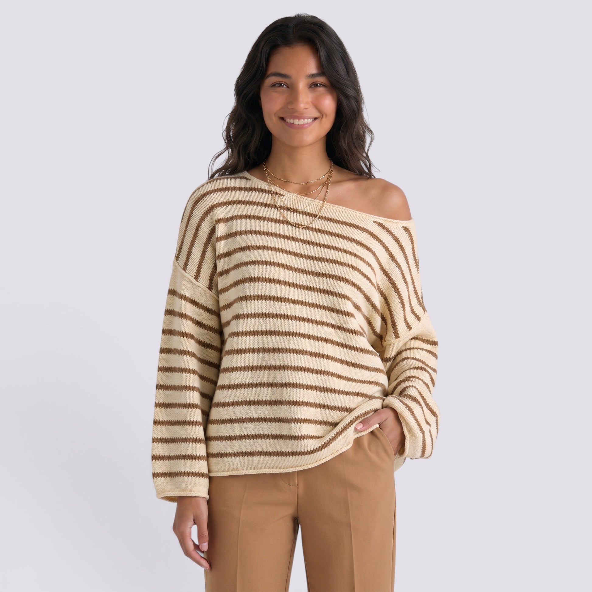 Jersey Mujer Punto Rayas Hombro Caído