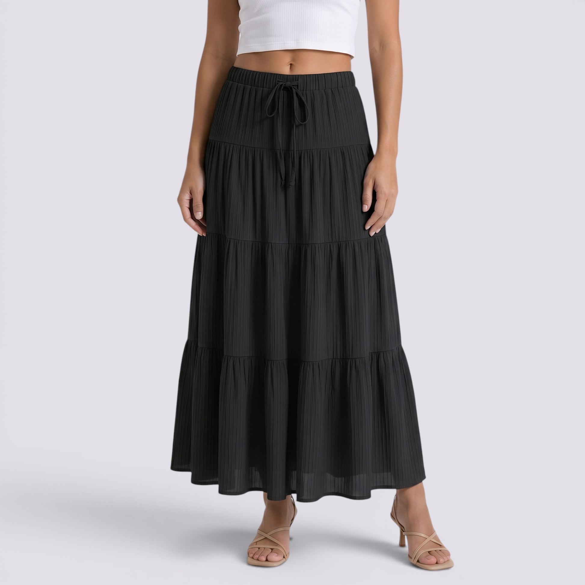Falda Midi Mujer Cintura Alta Elegante Verano