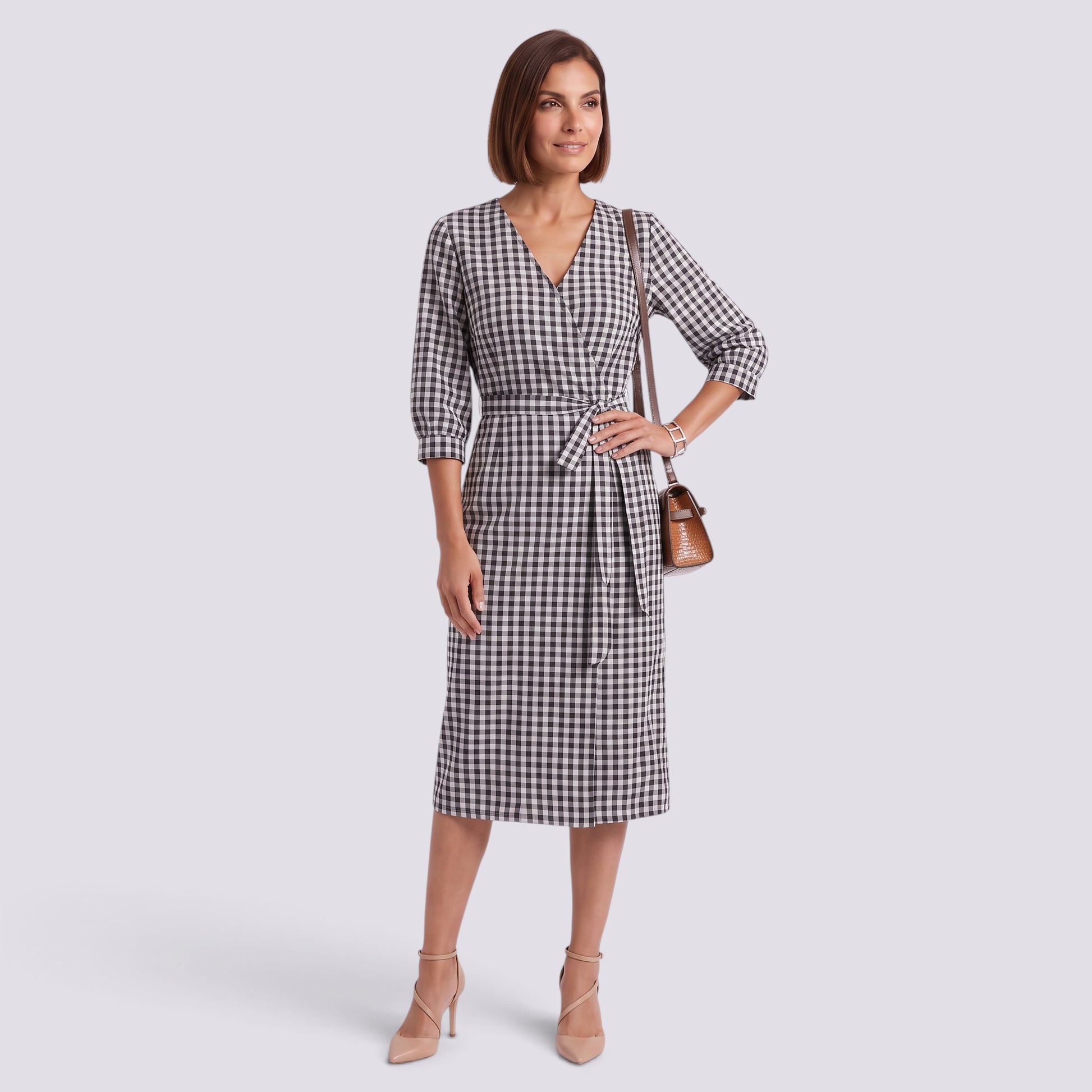 Vestido de Cuadros Mujer Escote V