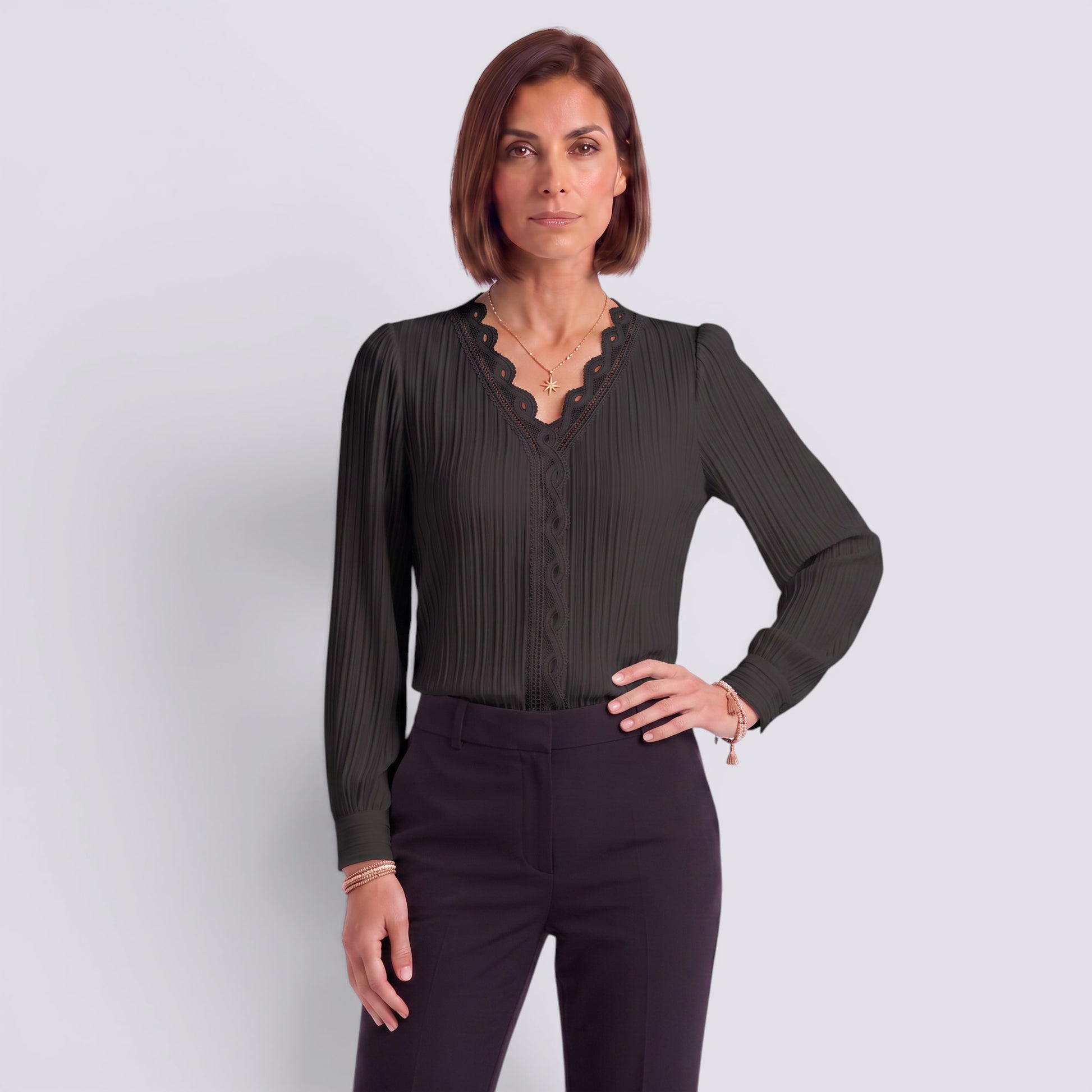 Blusa Mujer Encaje Cuello Pico