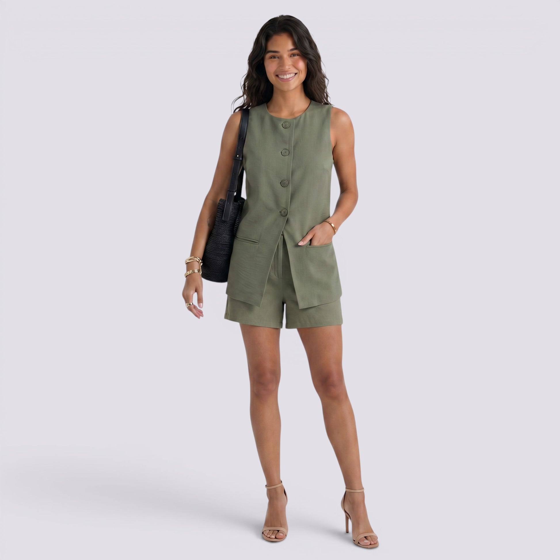 Conjunto Chaleco y Shorts Mujer Elegante