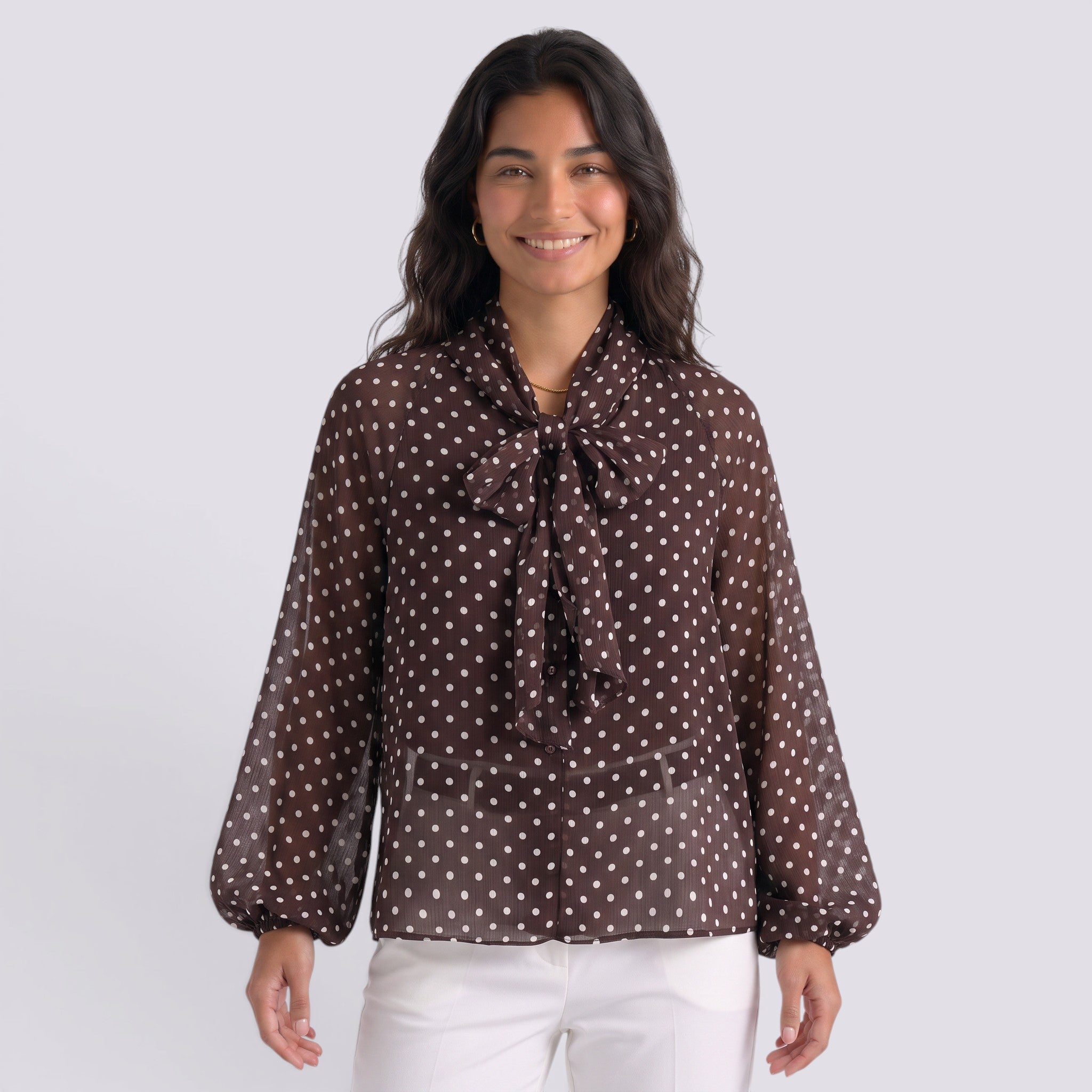 Blusa Mujer Lunares Lazo Manga